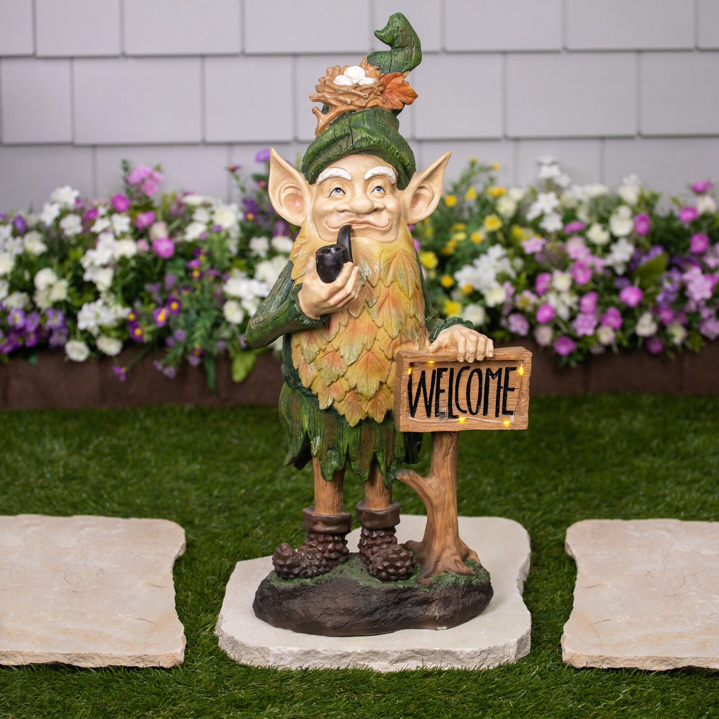 Northlight LED Solar Lighted Welcome Gnome Outdoor Garden Statue - 23.75&#x22;