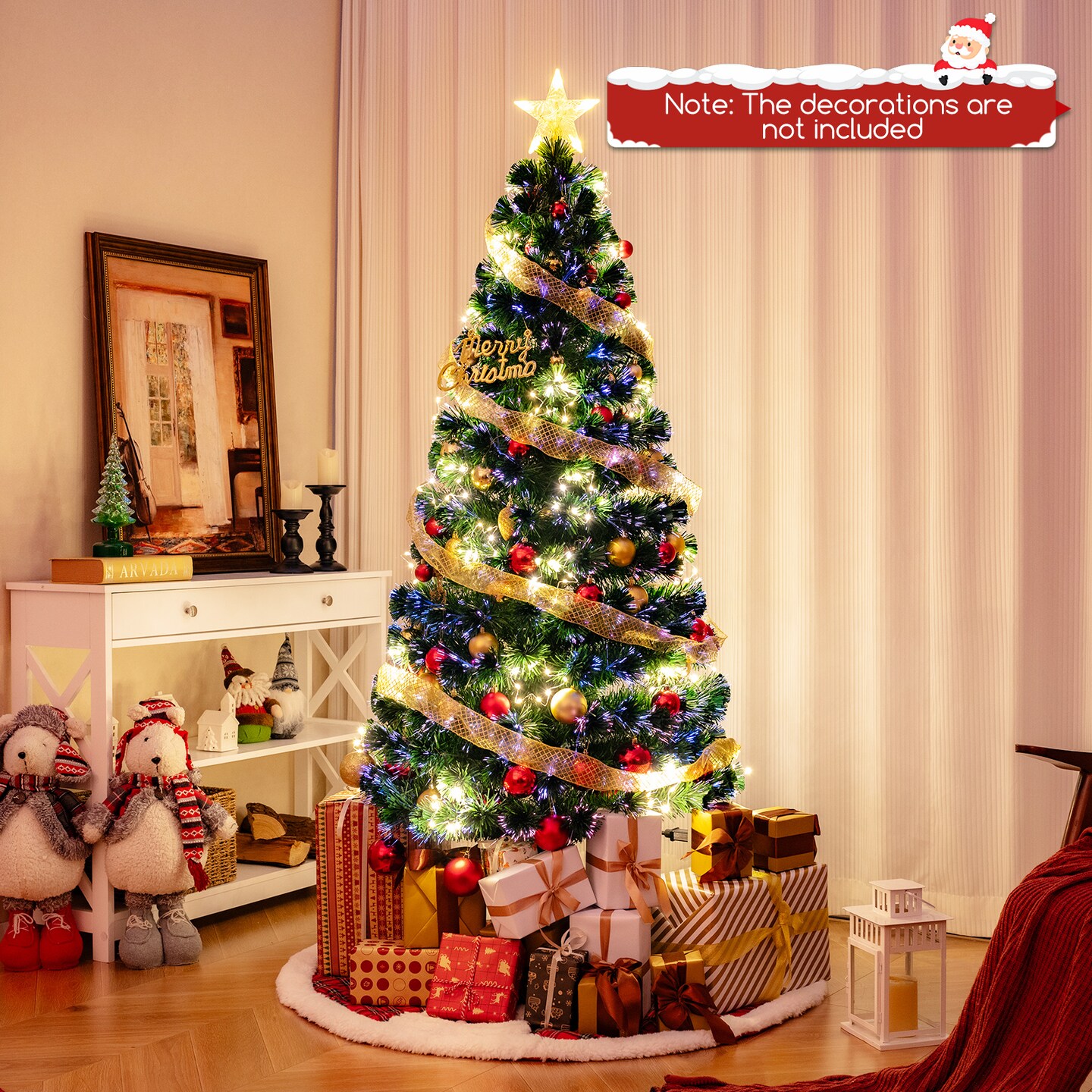 Pre-Lit Artificial Xmas Tree with Top Star and Branch Tips