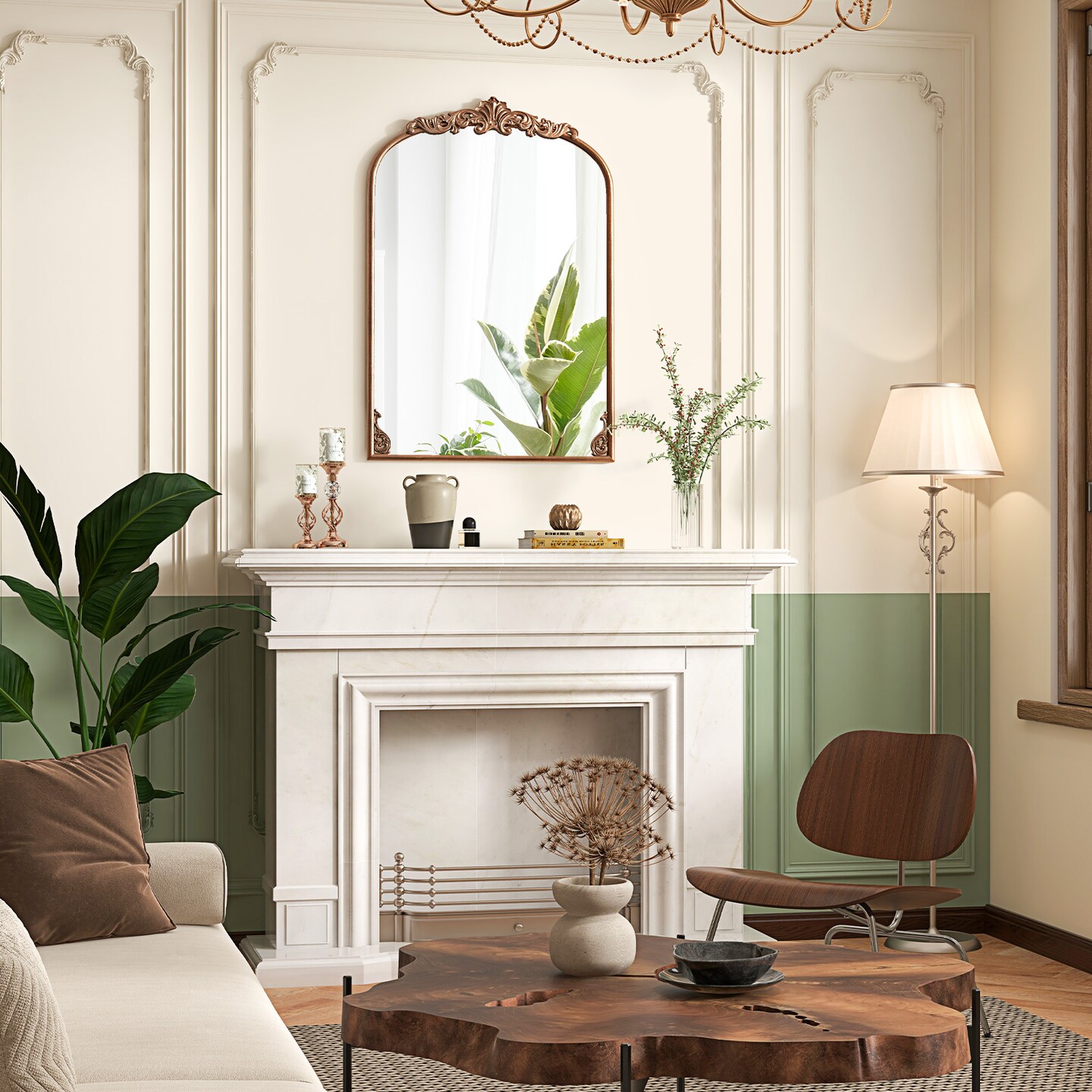 Arched Mirror for Wall Gold Traditional Vintage Ornate Baroque Mirror with Metal Frame