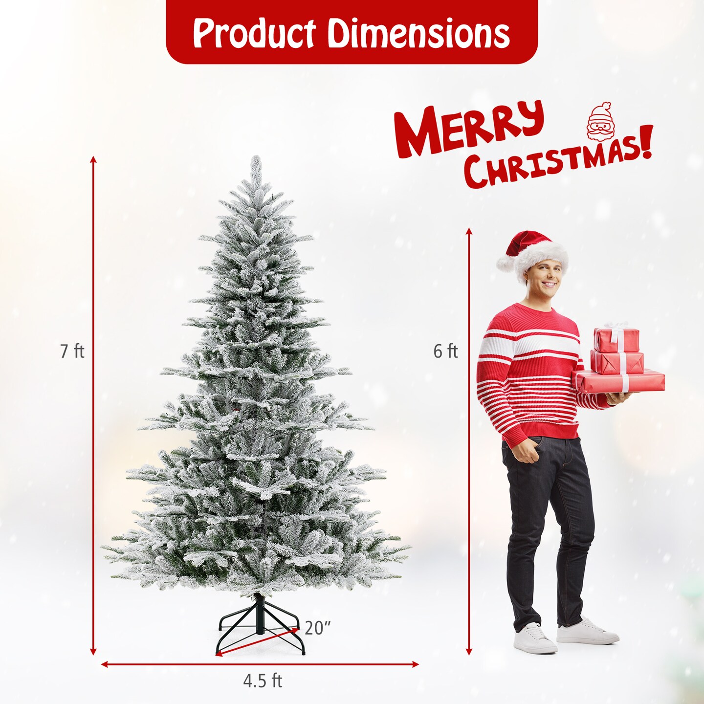 Snow Flocked Artificial Christmas Tree with Cool White LED Lights