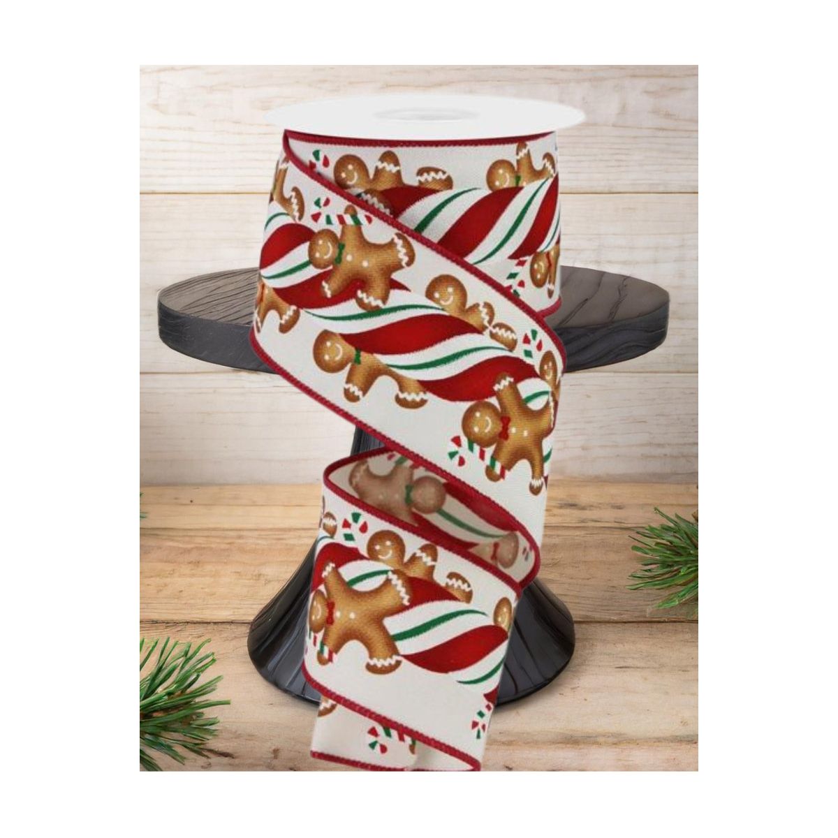2.5&#x22; Gingerbread Kids Candy Ribbon: Ivory (10 Yards)