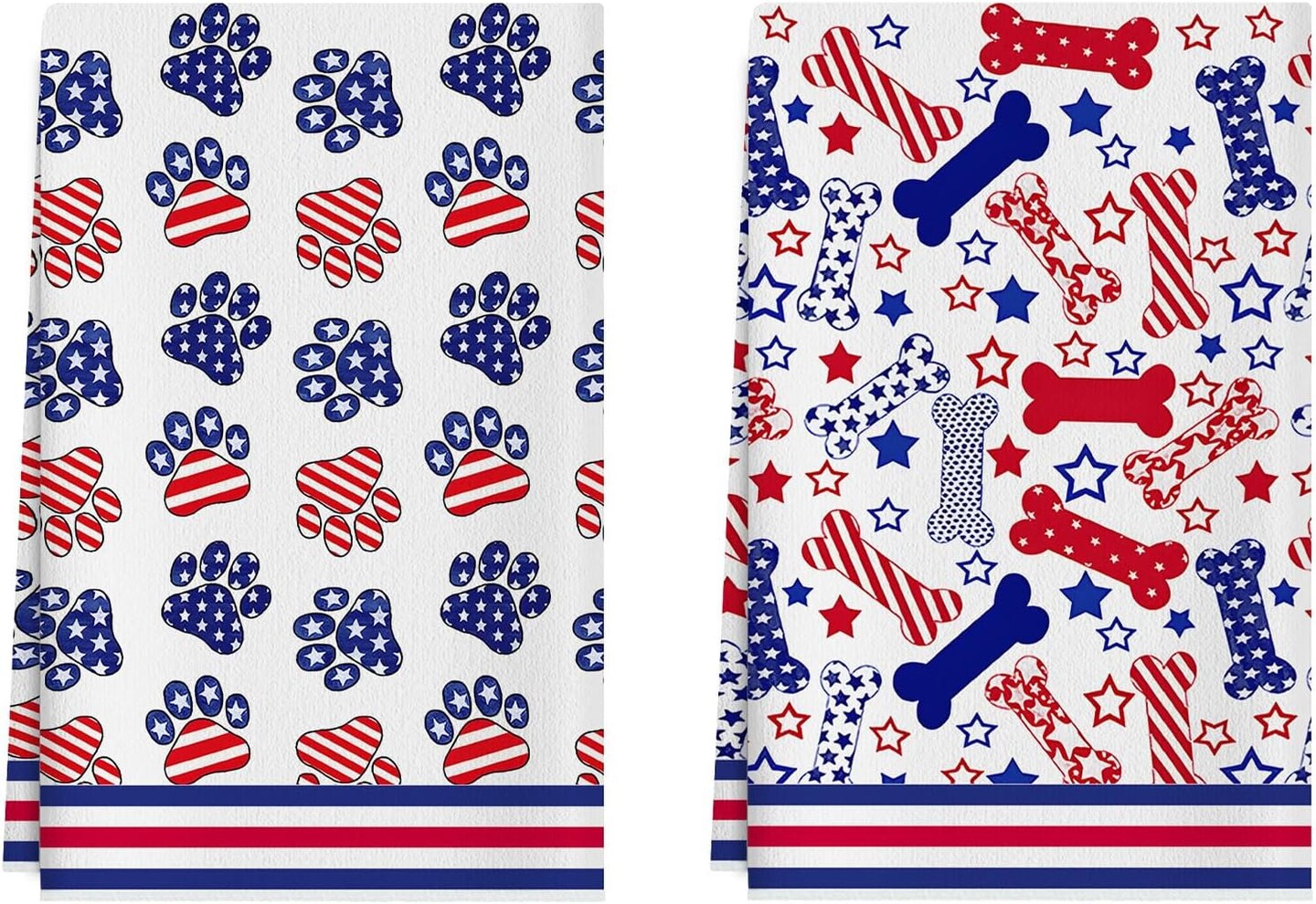 Dog Paws Bones Stars America Patriotic 4th of July Memorial Day Independence Day Kitchen Towels Dish Towels 18x26 Inch Home Decorations Hand Towels Set of 2 Drying Dishcloth
