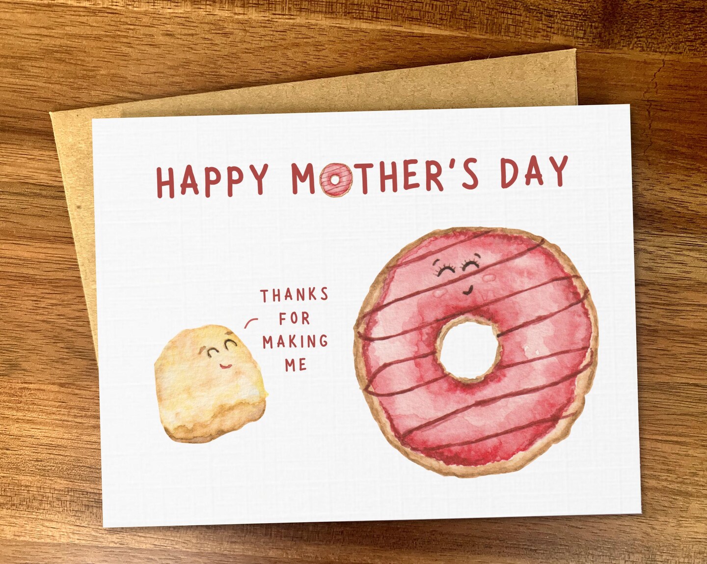 Cute Mother's Day greeting card, Funny Mother's Day card, Sweet donut card for mom, Watercolor card, Handmade A2 card with envelope