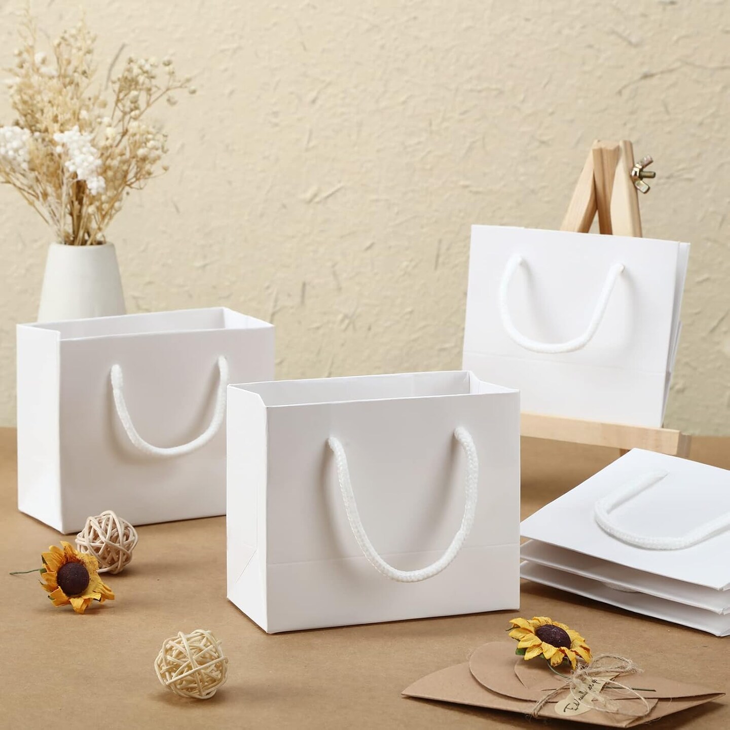 24 Pcs Extra Small Gift Bag Mini Gift Bags with Handle for Card Wedding Baby Shower Mother Favor Birthday Party Wrapping Supplies(4 x 5 x 2 Inch,White)
