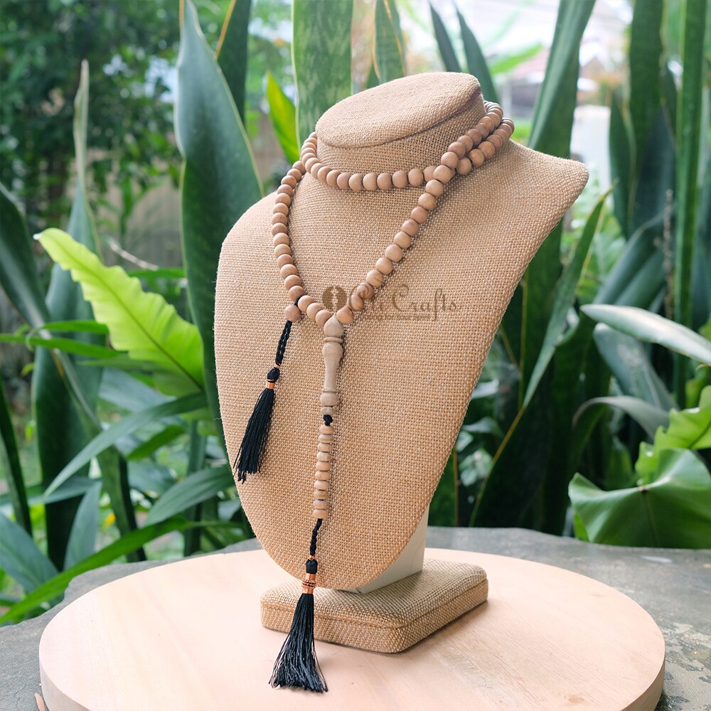 Handmade Sandalwood Tasbih - 8mm Islamic Prayer Beads with Copper