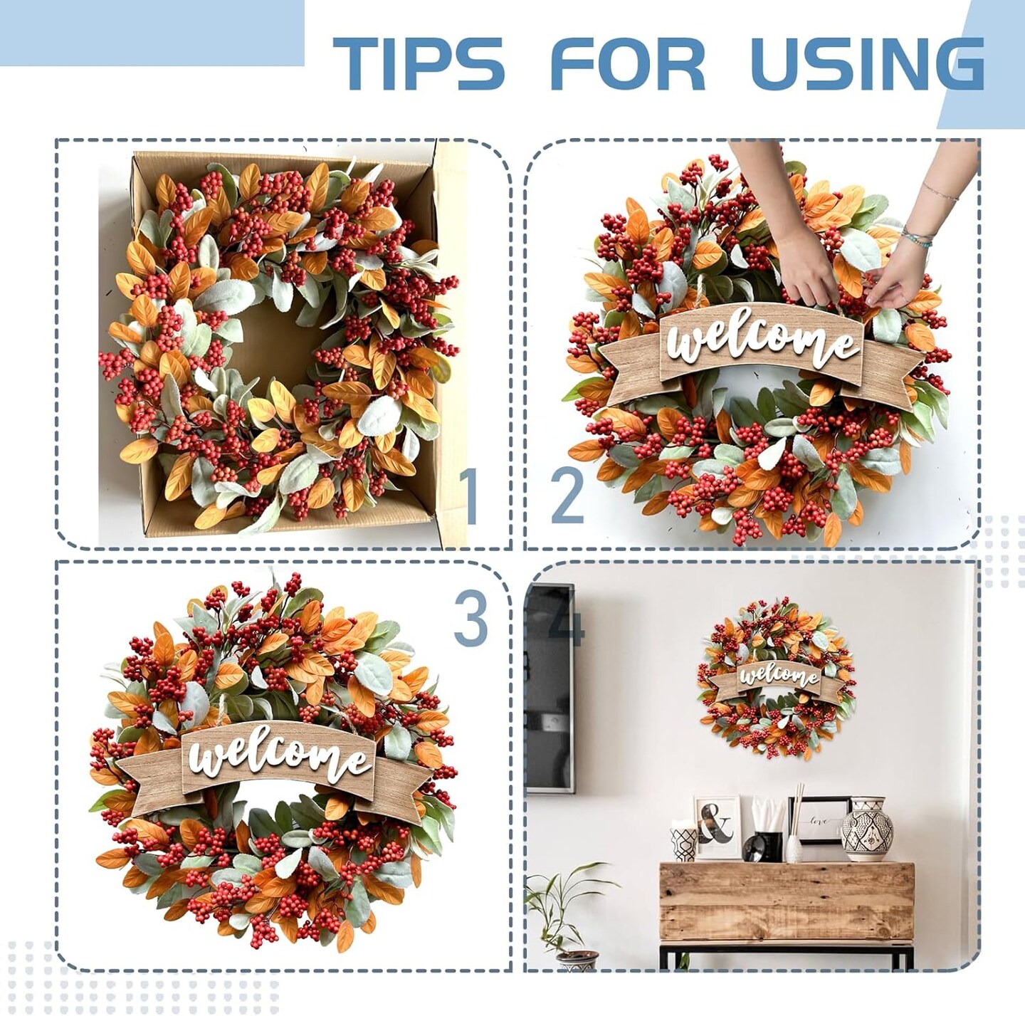 22 Inch Fall Berries Wreath for Front Door(Fall Berries Wreath)