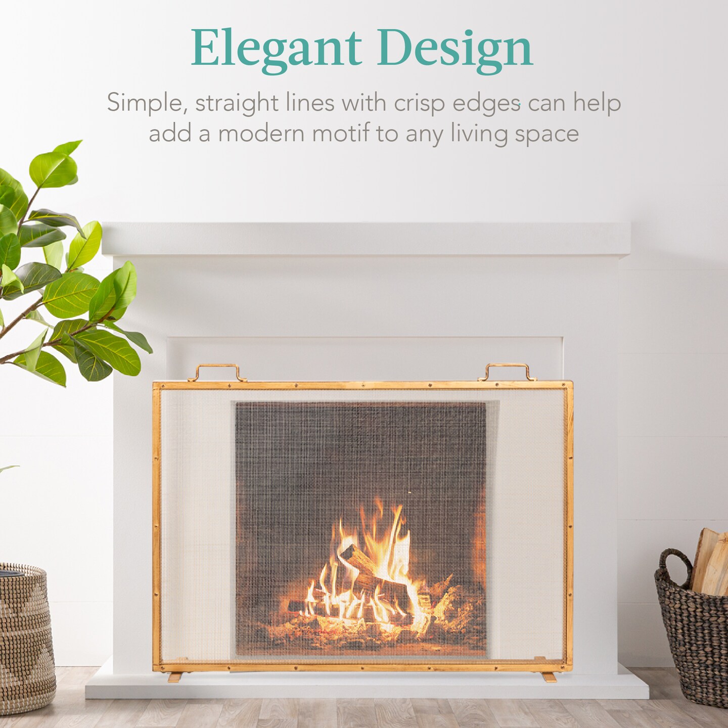 Best Choice Products 38x27in Single Panel Fireplace Screen Handcrafted Steel Mesh Spark Guard w/ Handles
