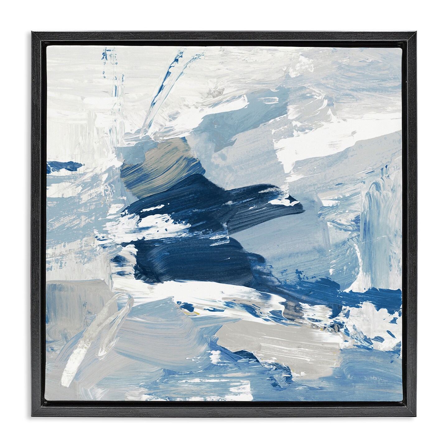 Stupell Industries Abstract Brushed Blue Painting Framed Floater Canvas Wall Art