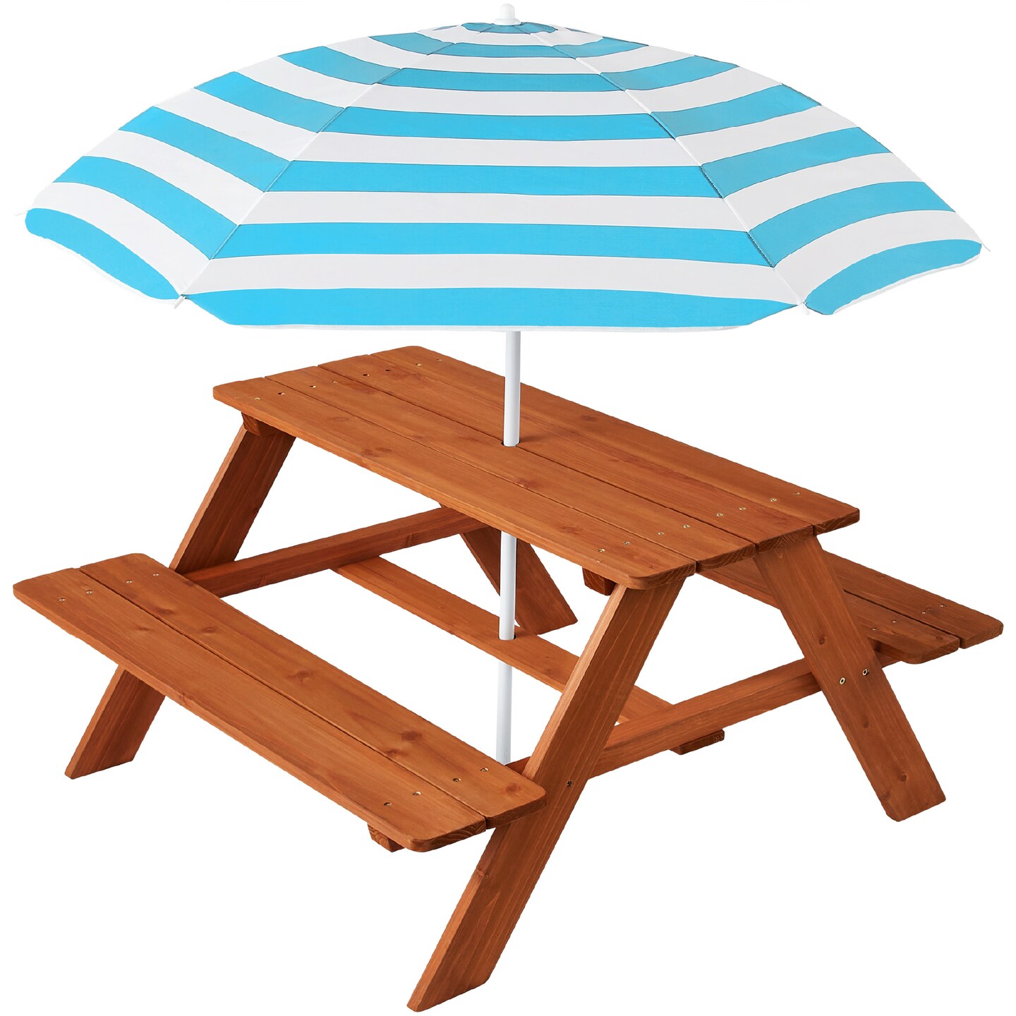 Best Choice Products Kids Wooden Picnic Table, Outdoor Activity Table w/ Adjustable Umbrella, Seats