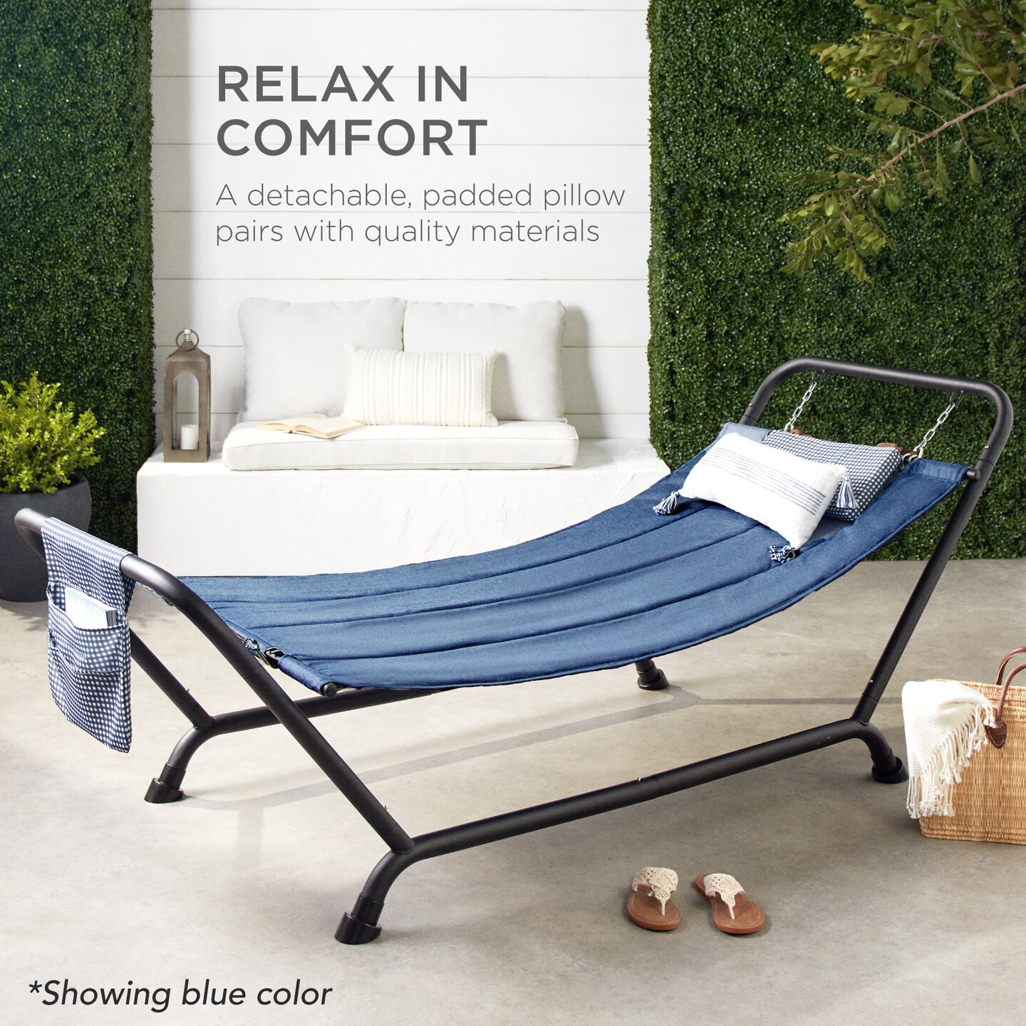 Best Choice Products Outdoor Patio Hammock Bed with Stand, Pillow, Storage Pockets, 500LB Weight Capacity