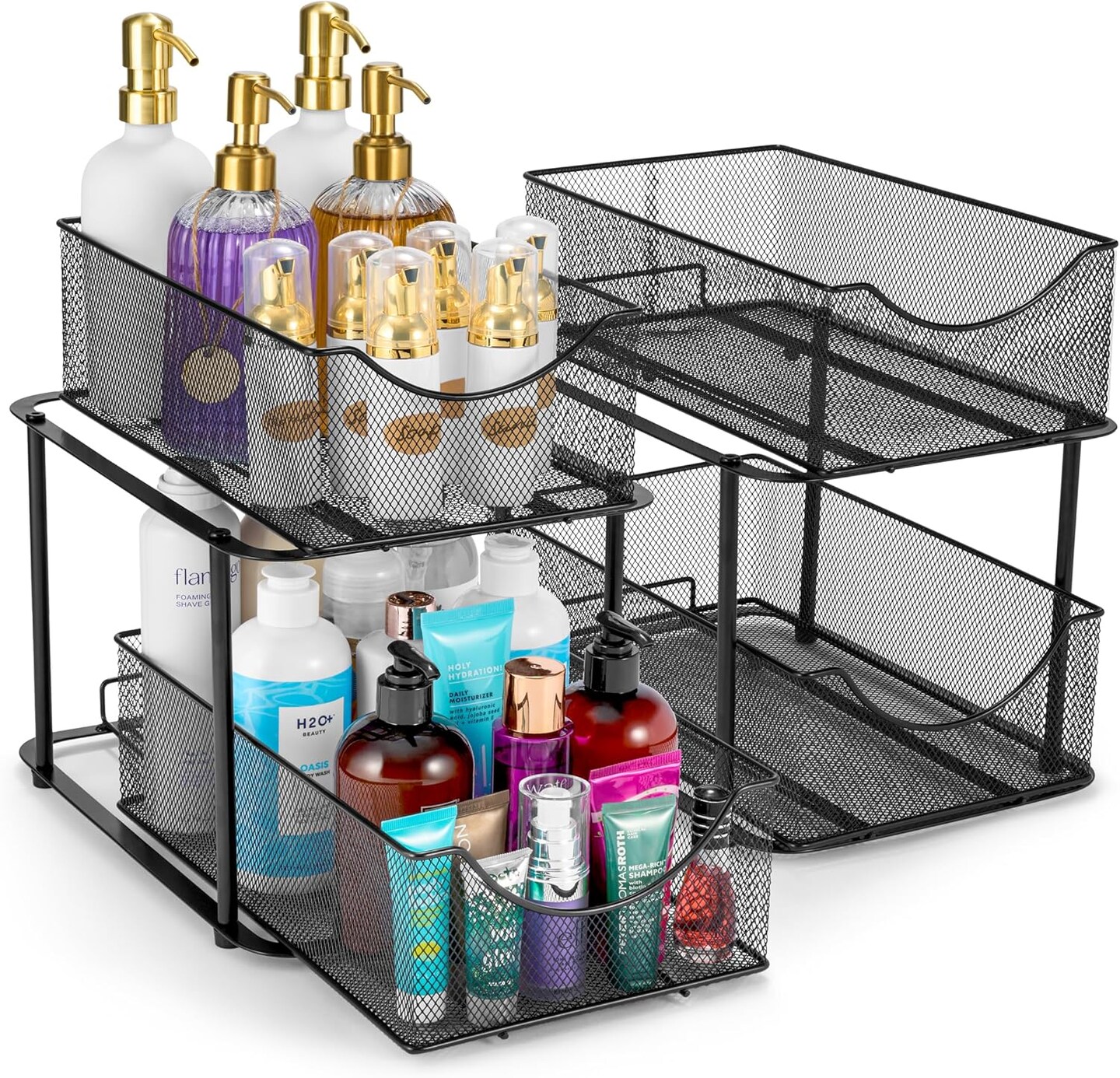 Sorbus 2 Tier Under Sink Bathroom Organizers and Storage, Metal Sliding Drawers for Enhanced Bathroom Storage (2 Pack)