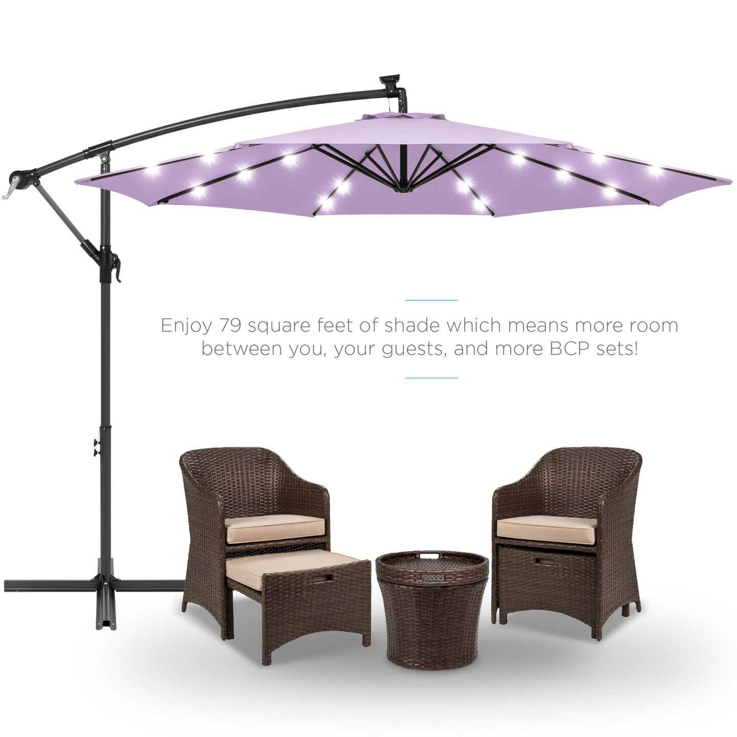 Best Choice Products 10ft Solar LED Offset Hanging Outdoor Market Patio Umbrella w/ Adjustable Tilt