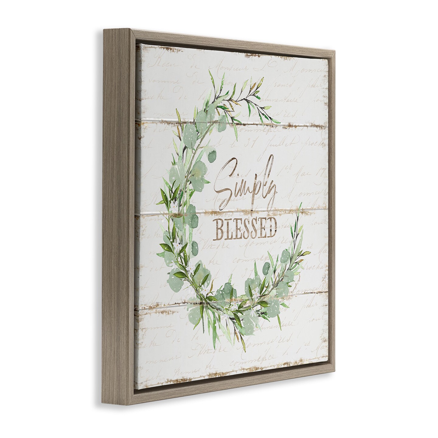 Stupell Industries Simply Blessed Rustic Wreath Framed Floater Canvas Wall Art