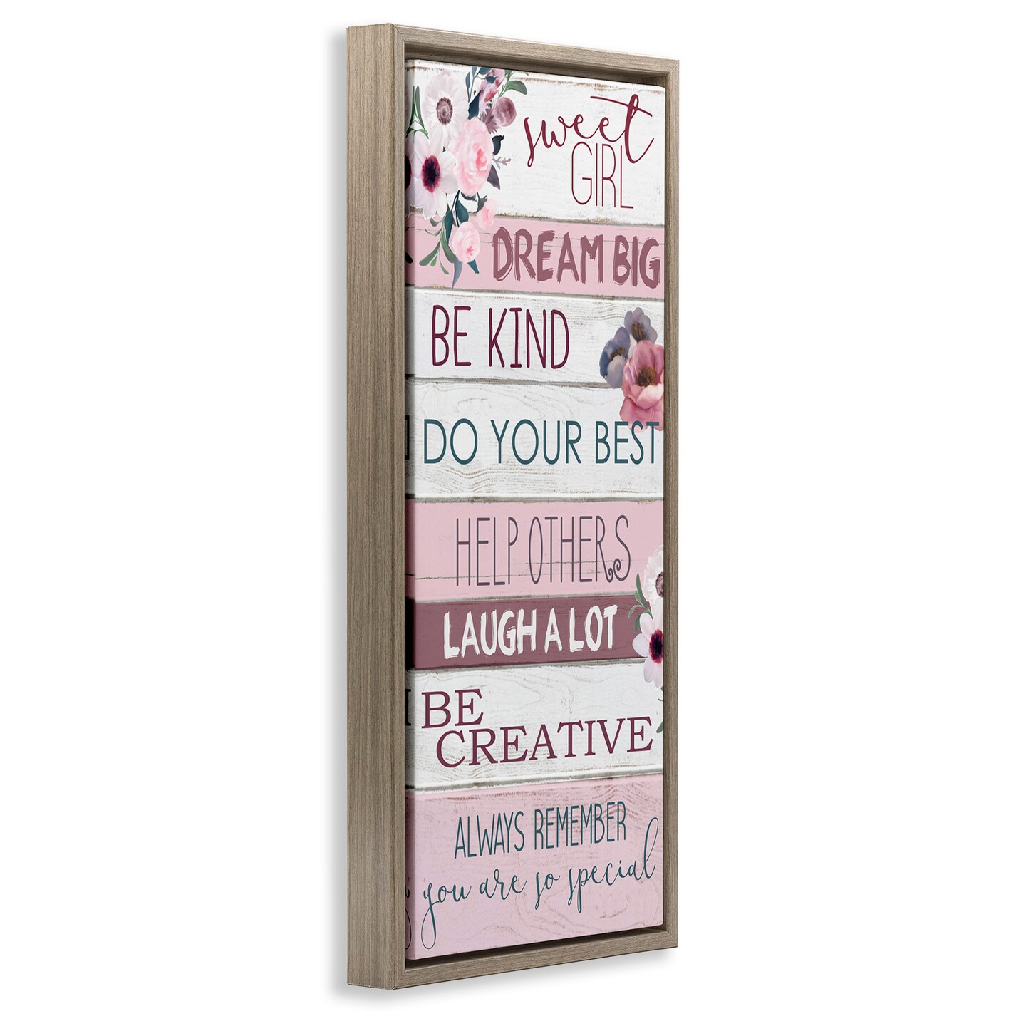 Stupell Industries Sweet Girl Inspirational Phrases Framed Floater Canvas Wall Art