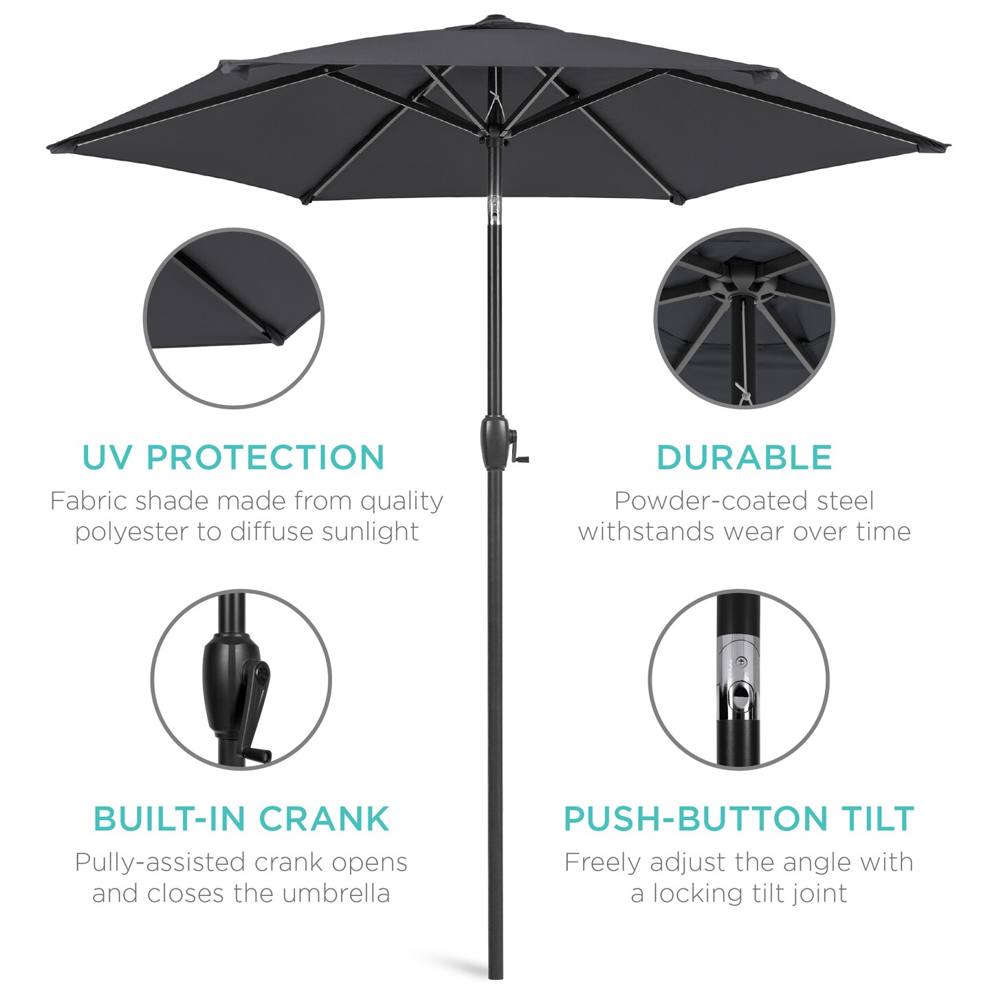 Best Choice Products 7.5ft Heavy-Duty Outdoor Market Patio Umbrella w/ Push Button Tilt, Easy Crank