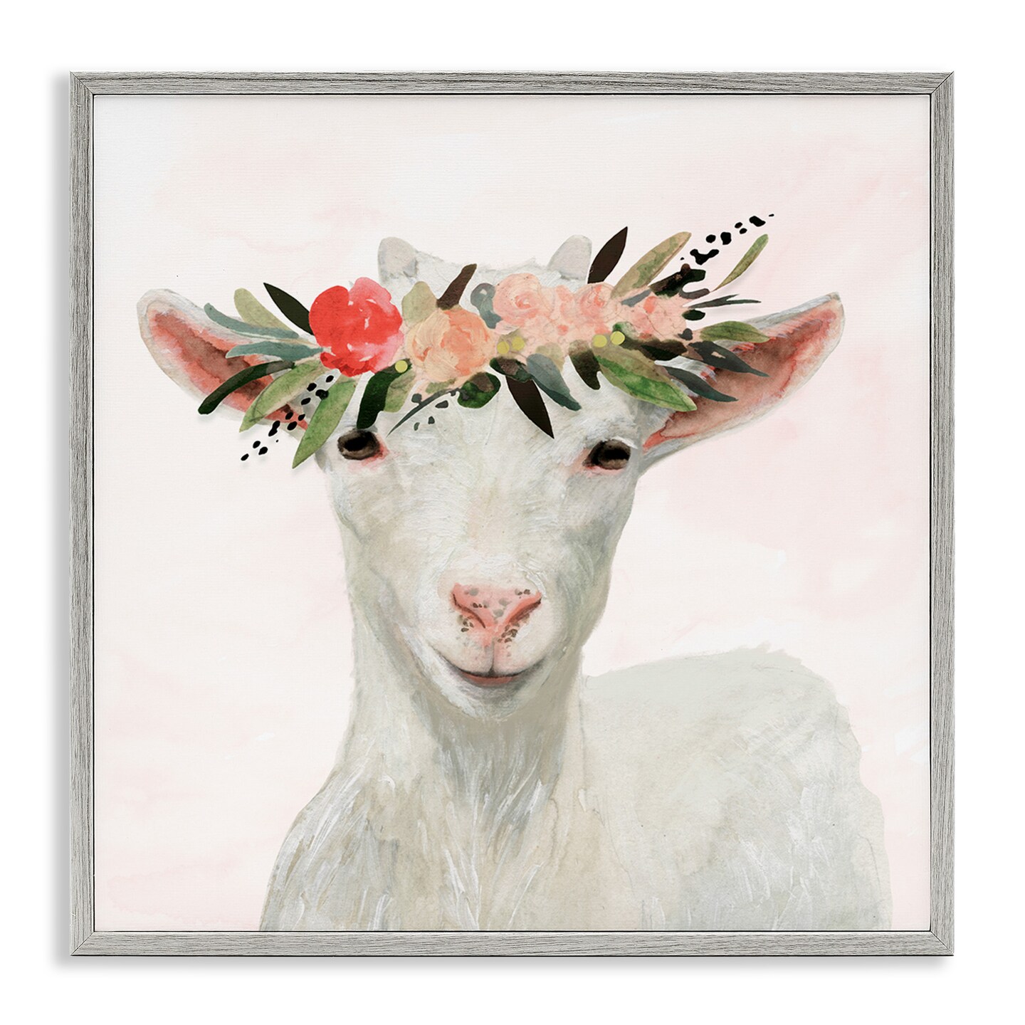 Stupell Industries Springtime Flower Crown Baby Goat Framed Giclee Art