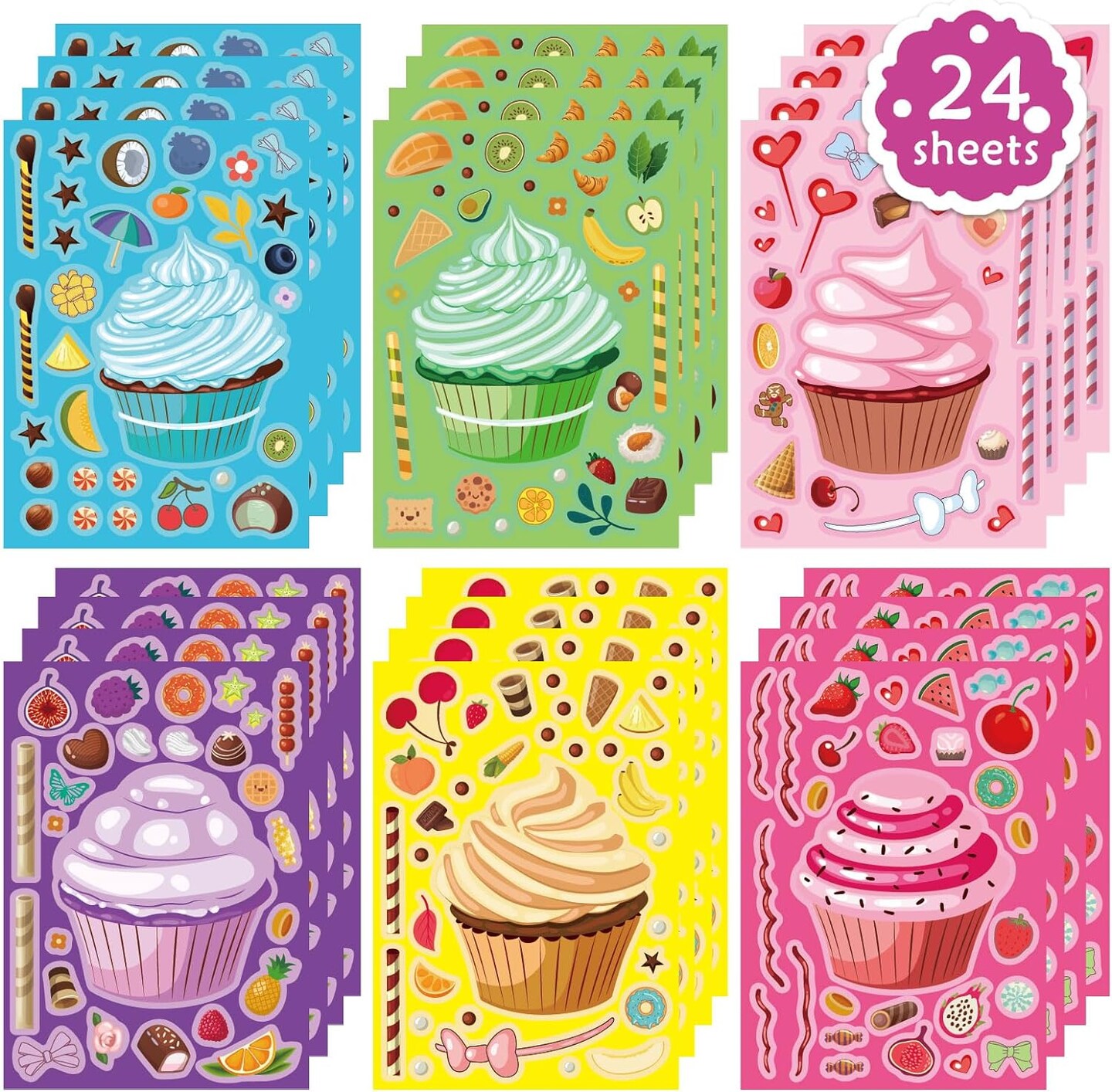 24 sheets. Make-a-face Stickers, Cupcake Stickers for Kids, and Create Your Own Dessert Stickers. Mix and Match Sweets. Fruit Birthday Party Favor Supplies: Craft