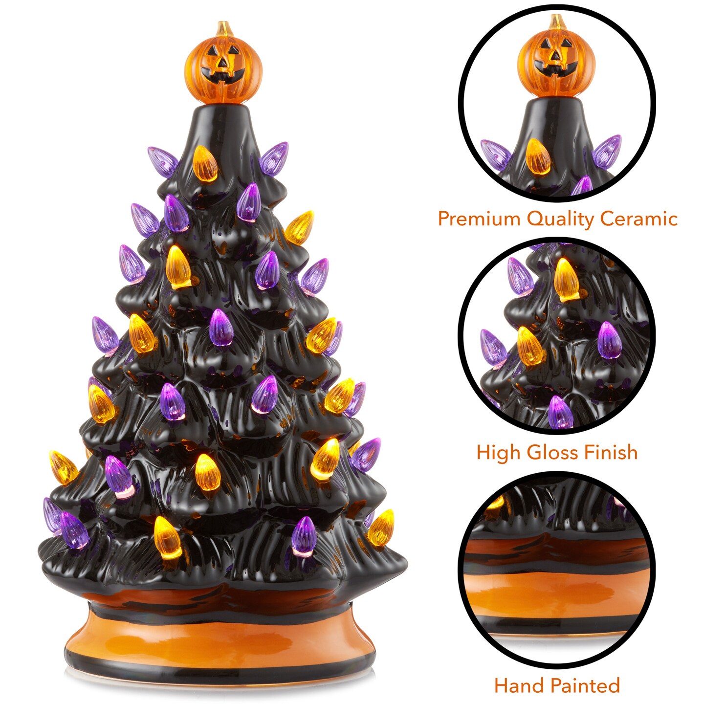 Casafield Hand Painted Ceramic Christmas Tree, 12-Inch Pre-Lit Tree with 100 Multi Color Lights and 2 Star Toppers