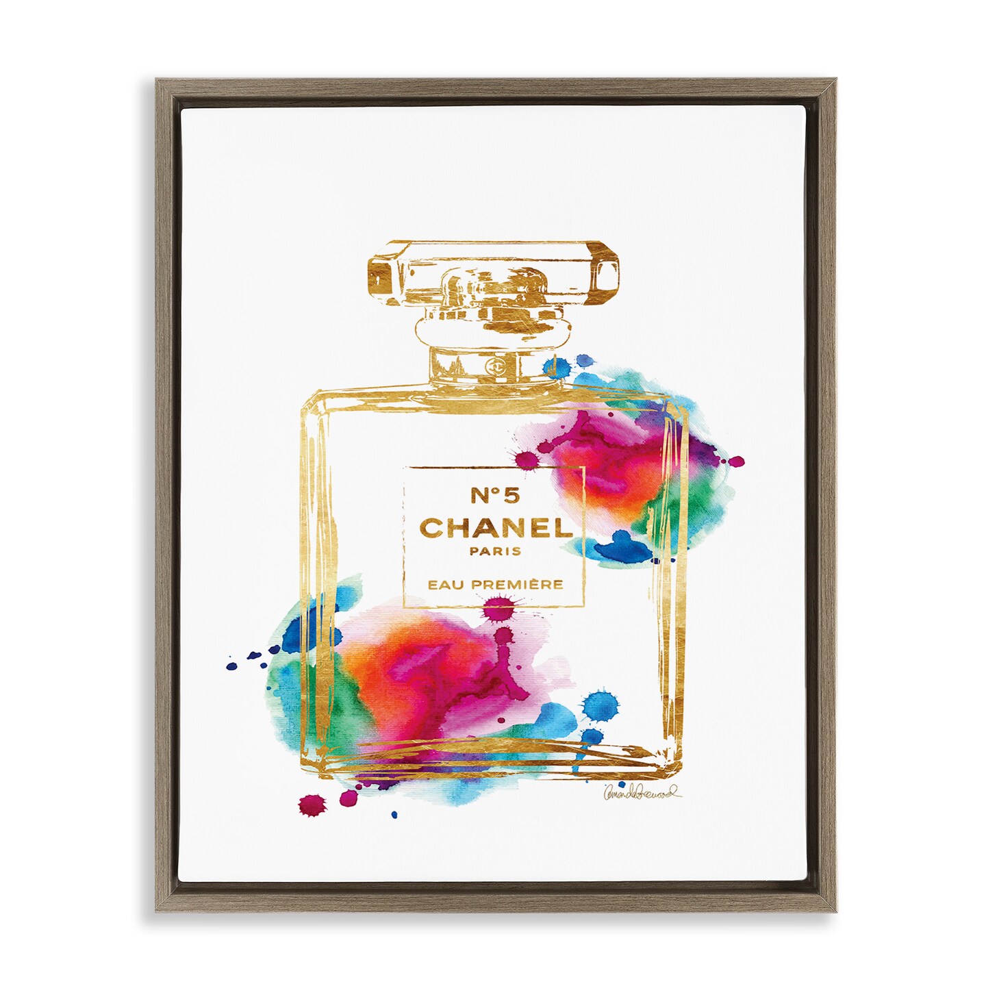 Stupell Industries Fashion Perfume Gold Accent Framed Floater Canvas Wall Art