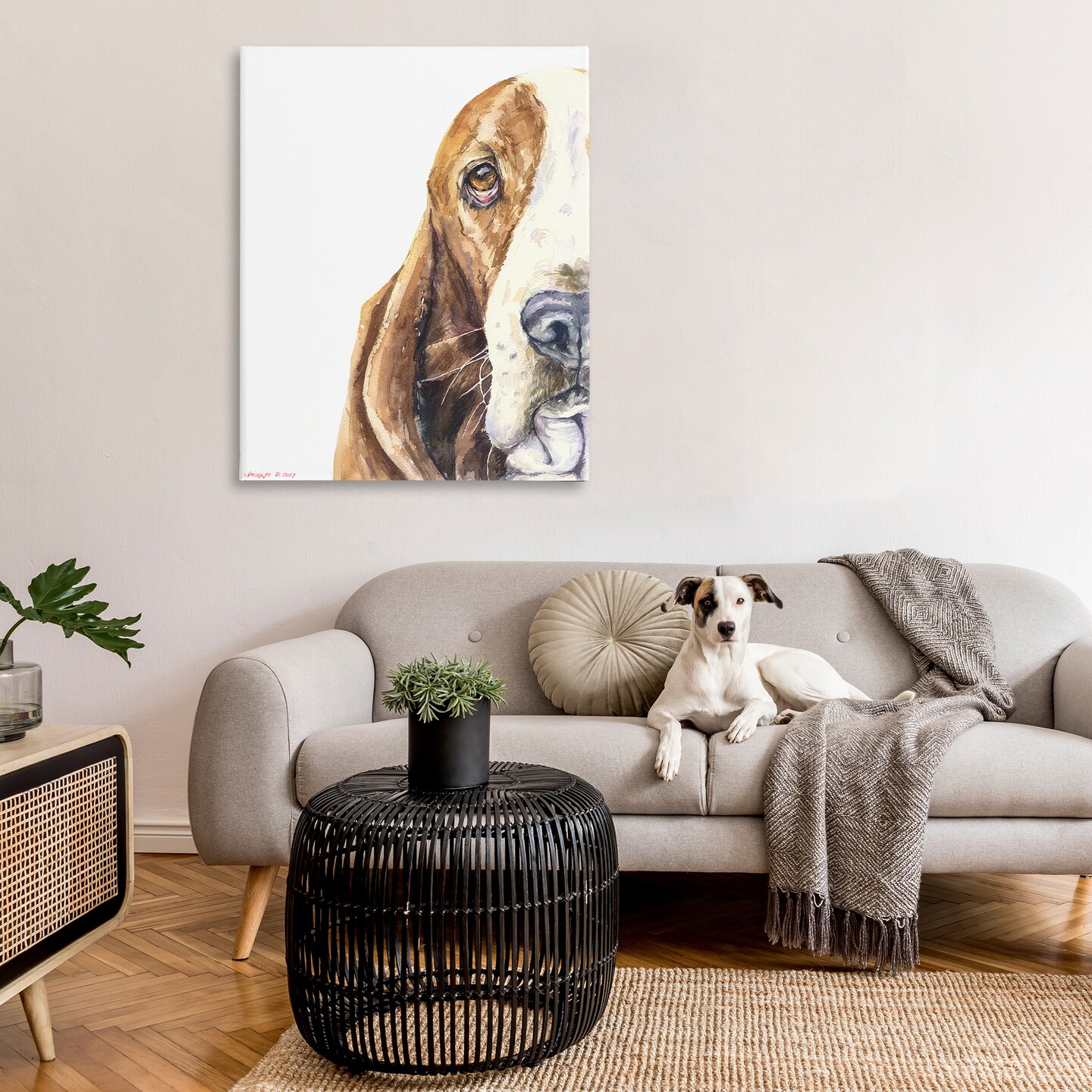 Stupell Industries Cute Basset Hound Pet Watercolor Canvas Wall Art