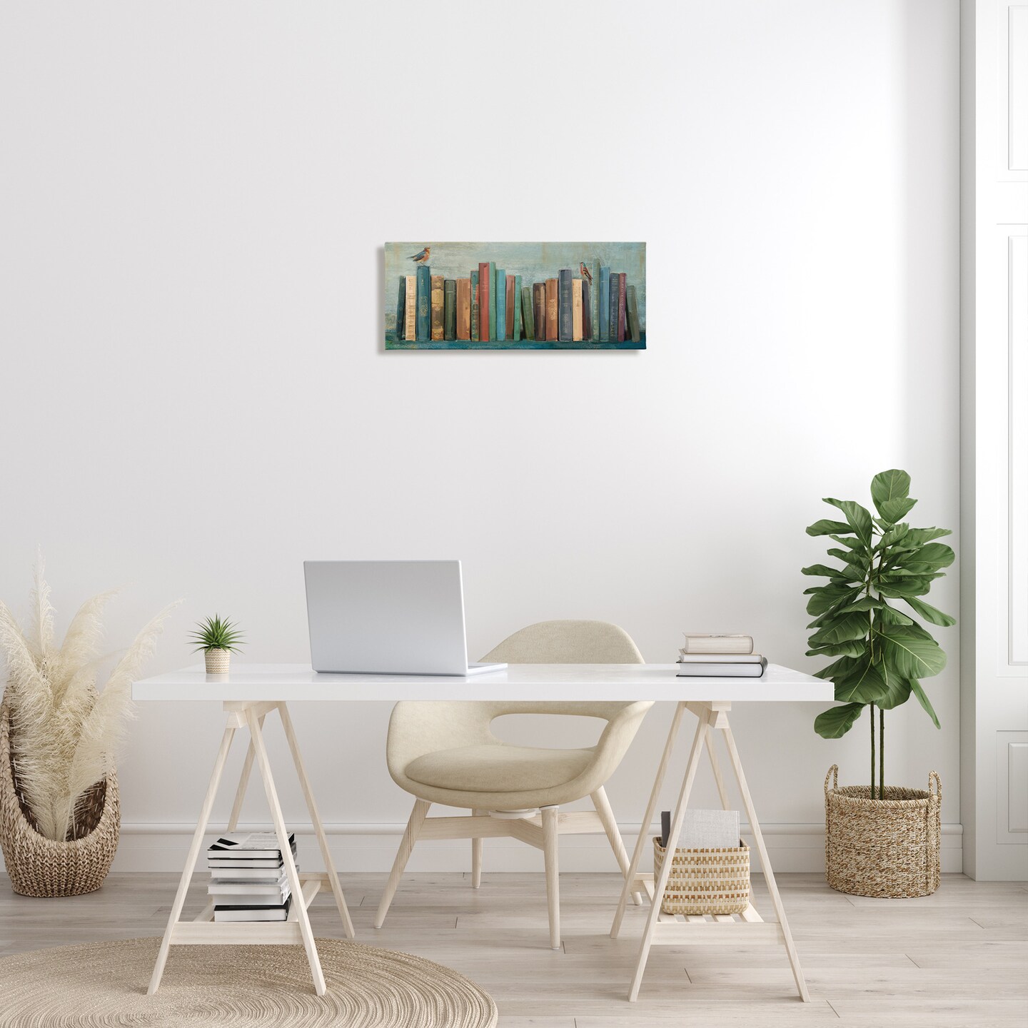 Stupell Industries Books And Birds Bookshelf Painting Canvas Wall Art