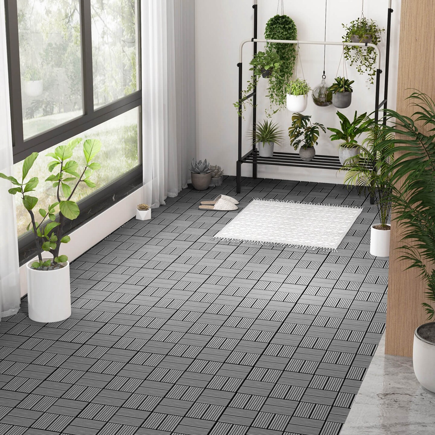 Costway 18/36 PCS Interlocking Deck Tiles 12" x 12" Waterproof All Weather Flooring Covering Grey