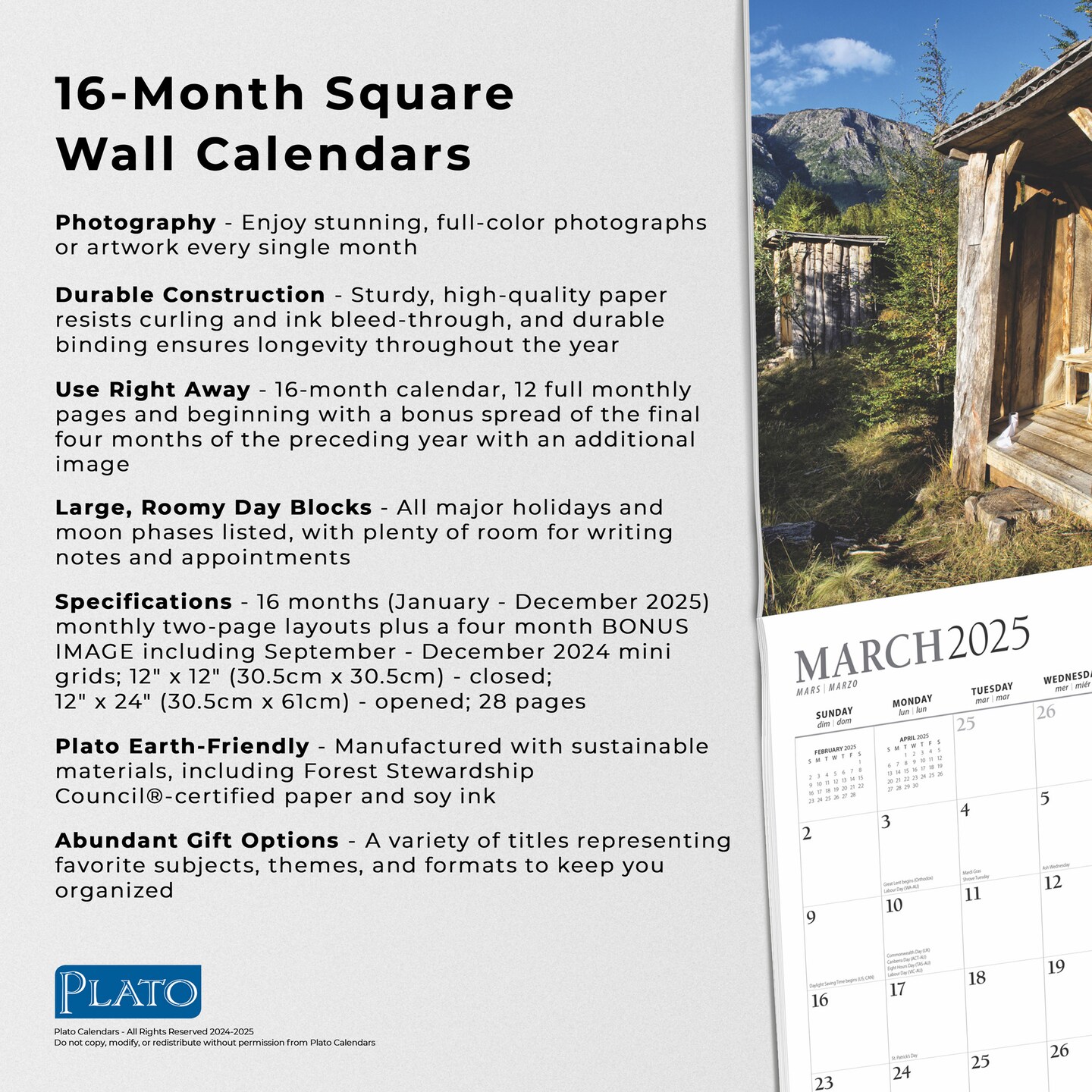 Outhouses | 2025 12 x 24 Inch Monthly Square Wall Calendar | Foil Stamped Cover | Plato | Toilette Latrine Bog Humor