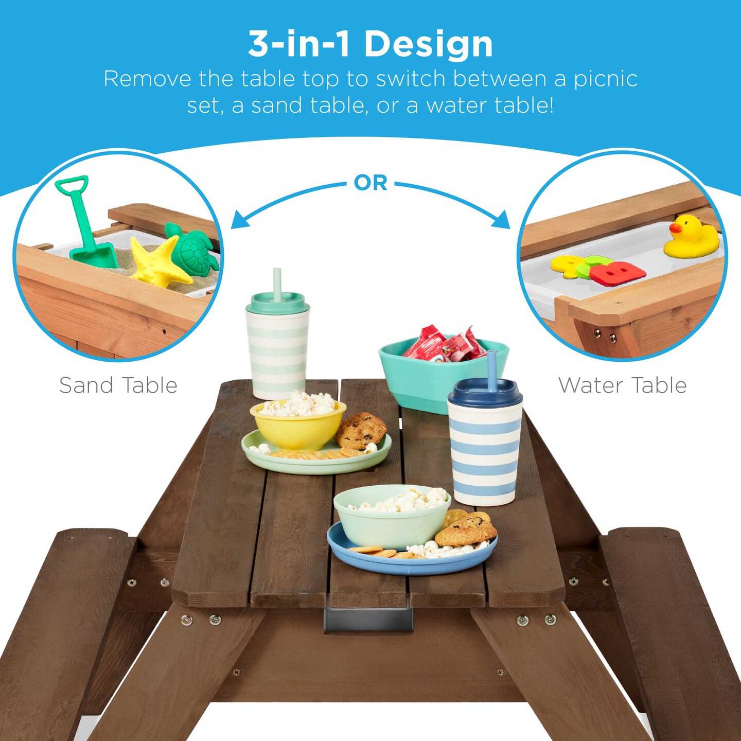 Best Choice Products Kids 3-in-1 Outdoor Convertible Activity Sand &#x26; Water Picnic Table w/ Umbrella