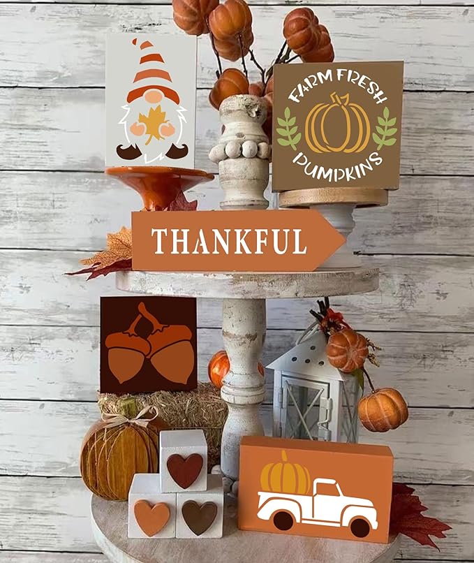 24pcs fall stencils 3x3 in reusable, small fall stencil for painting on wood- autumn templates for Thanksgiving DIY crafts ornaments wood slice