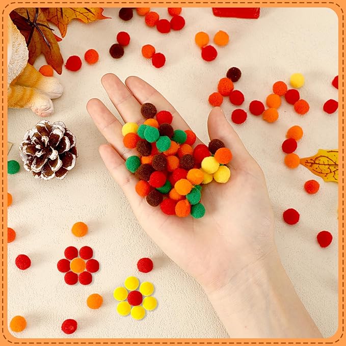 Fall Pom Pom Balls, 1,000 Pieces Orange Brown Pom Poms for Crafts Making DIY Autumn Thanksgiving Party Decorations Supplies (6 Colours, 1 cm)