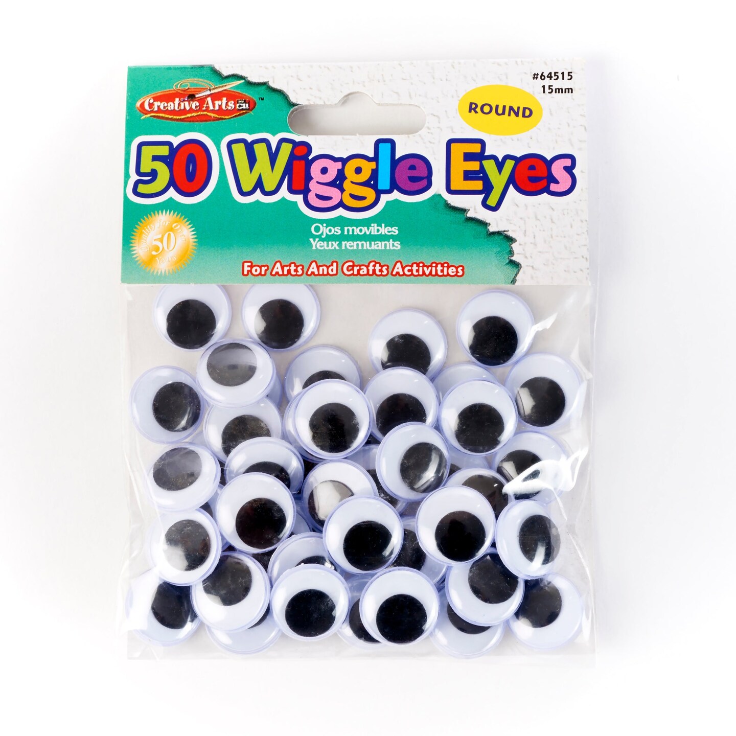 Creative Arts&#x2122; Wiggle Eyes, Round, 15mm, Black, Bag of 50