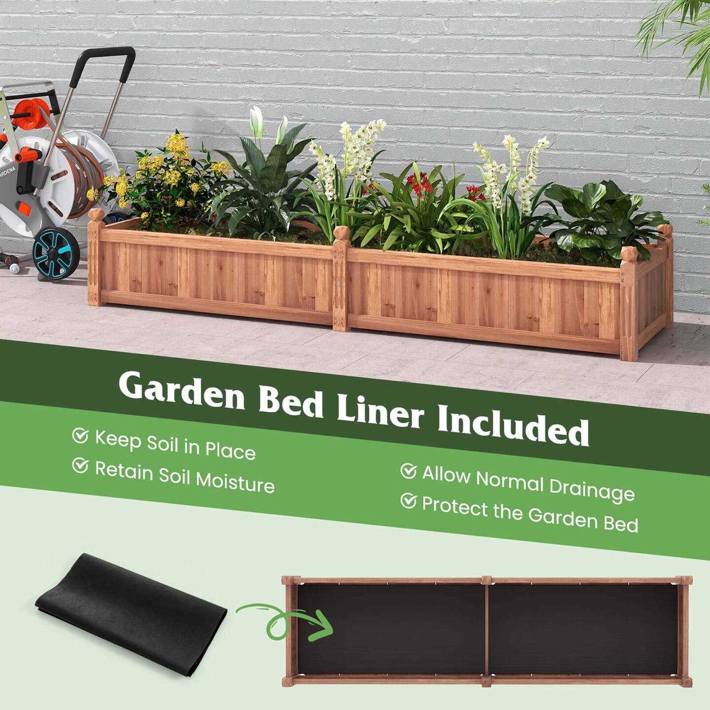 Costway Wooden Raised Garden Bed Outdoor Rectangular Planter Box with Drainage Holes