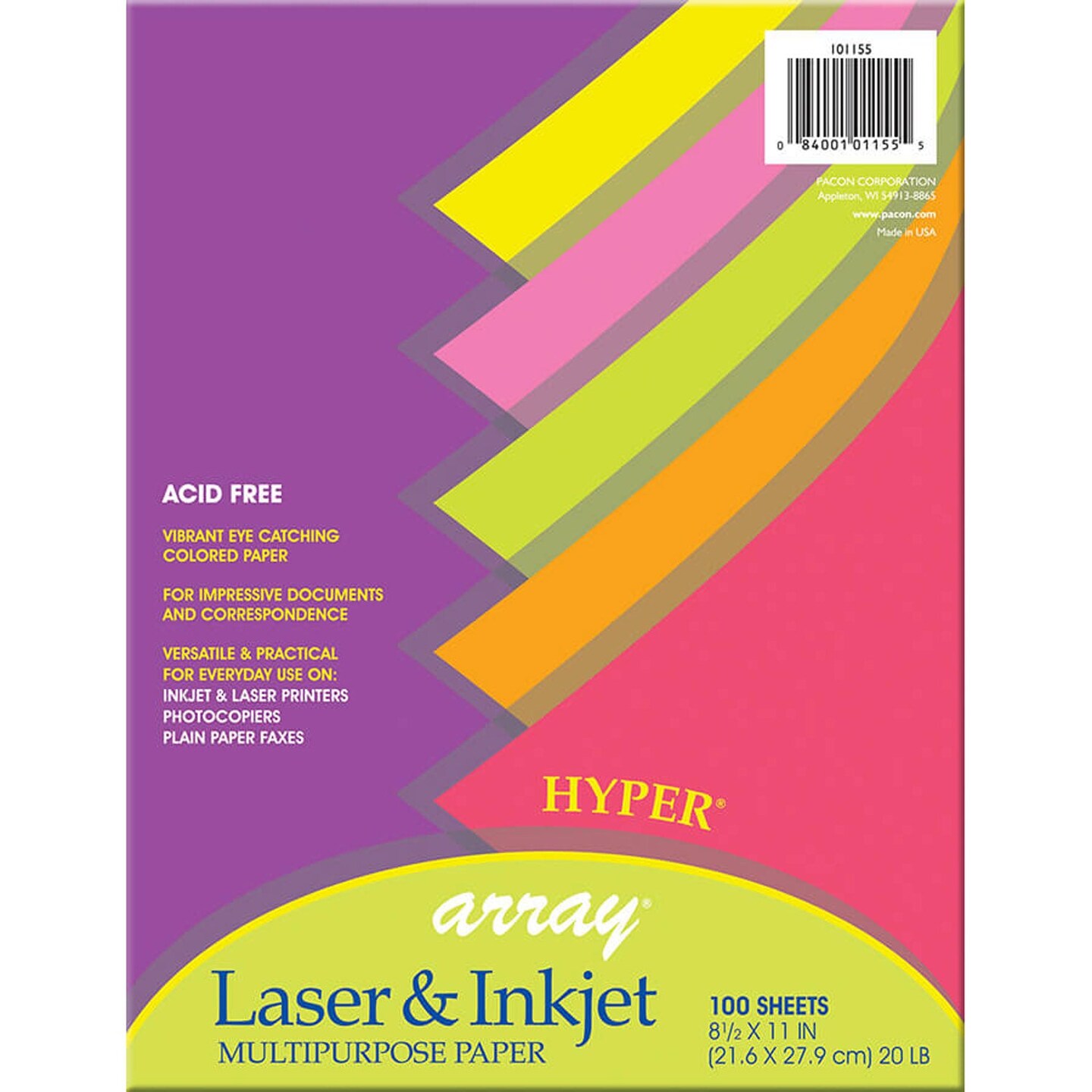 Hyper Multi-Purpose Paper, 5 Assorted Colors, 20 lb., 8-1/2&#x22; x 11&#x22;, 100 Sheets
