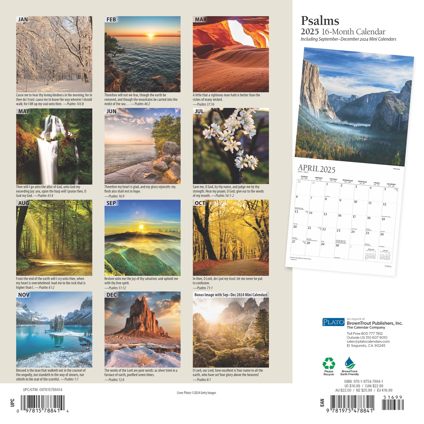 Psalms | 2025 12 x 24 Inch Monthly Square Wall Calendar | Foil Stamped Cover | Plato | Religion Hymns Lord