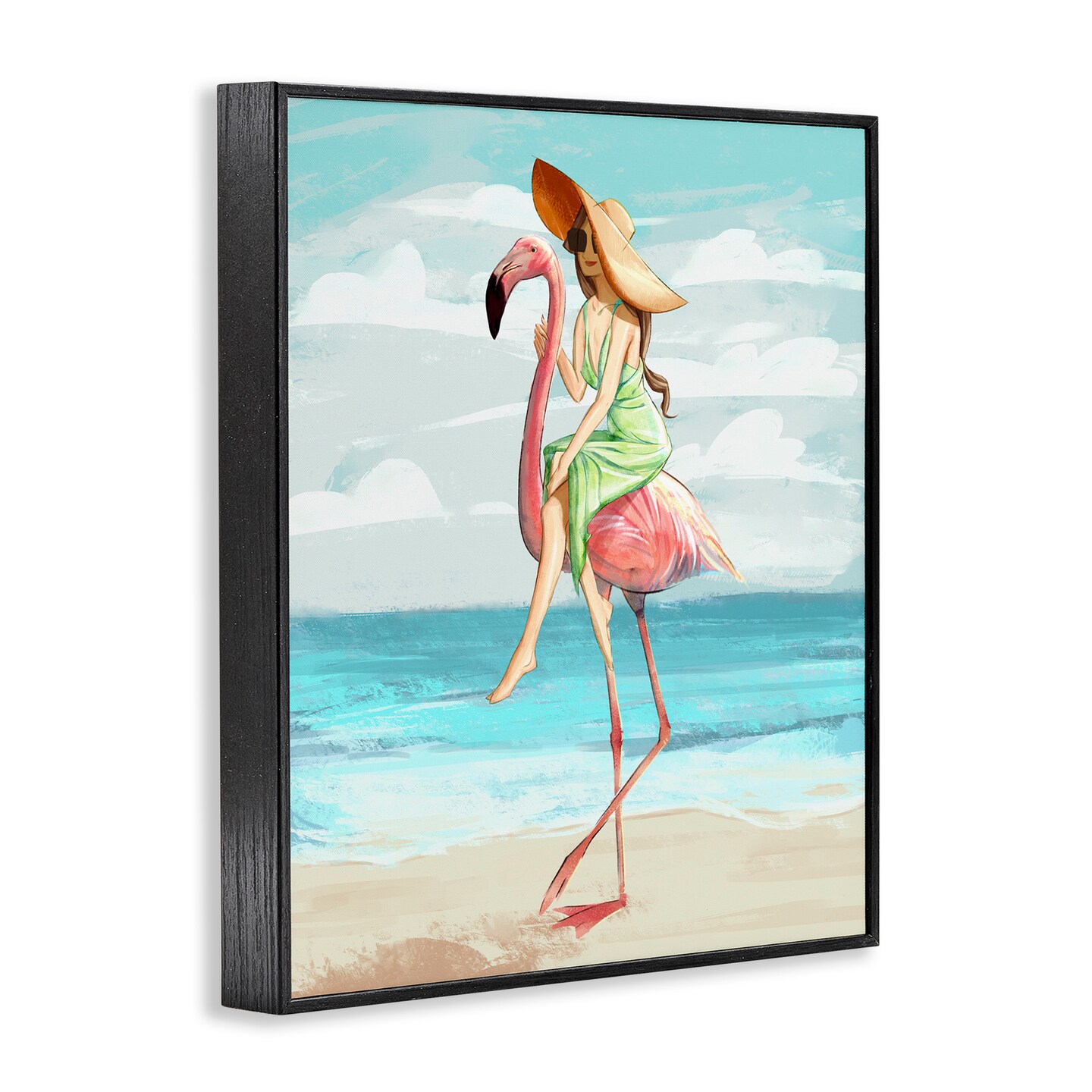 Stupell Industries Beach Woman Riding Flamingo Framed Giclee Art