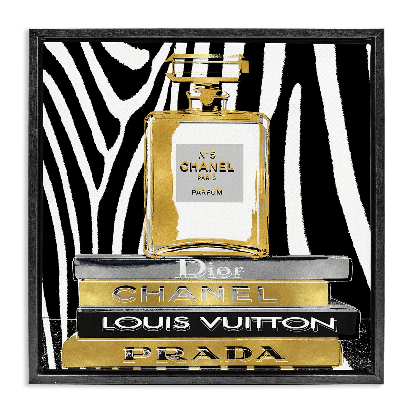 Stupell Industries Zebra Patterned Fashion Bookstack Framed Floater Canvas Wall Art