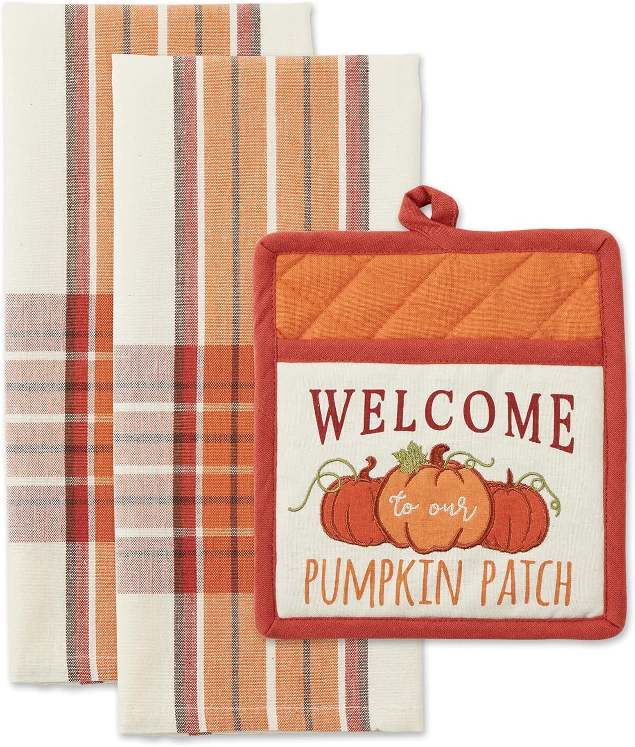 Fall Kitchen Décor Collection: Dish Towel & Potholder Hostess Gift Set, Pumpkin Patch, 3 Piece