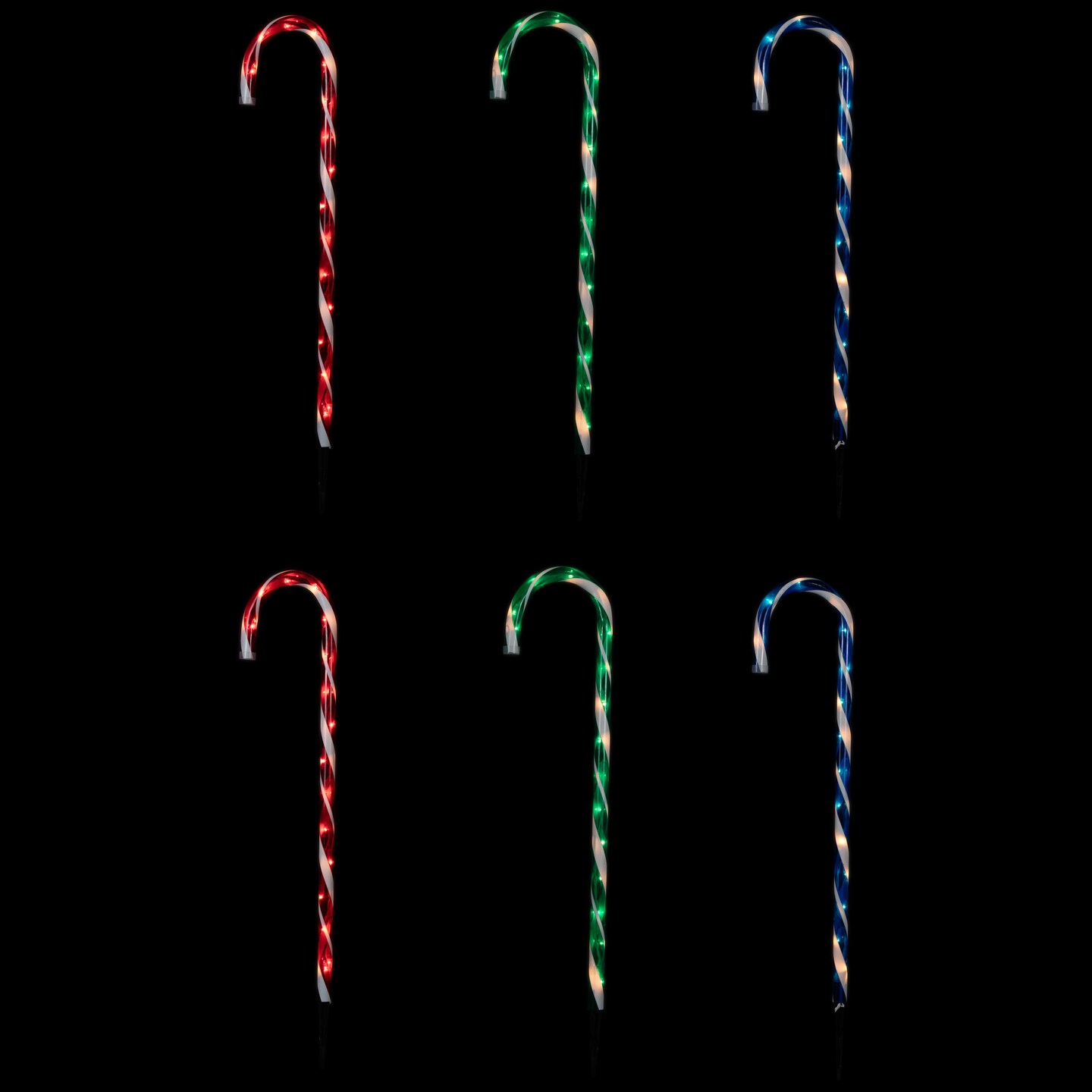 Northlight Lighted Outdoor Candy Cane Christmas Pathway Markers - 28" - REd, Green and Blue - Set of 6