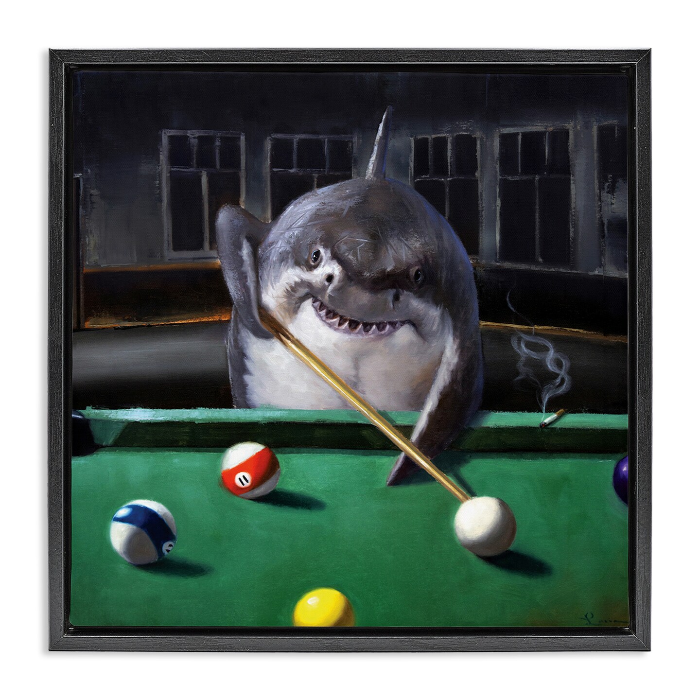 Stupell Industries Pool Shark Animal Pun Framed Floater Canvas Wall Art