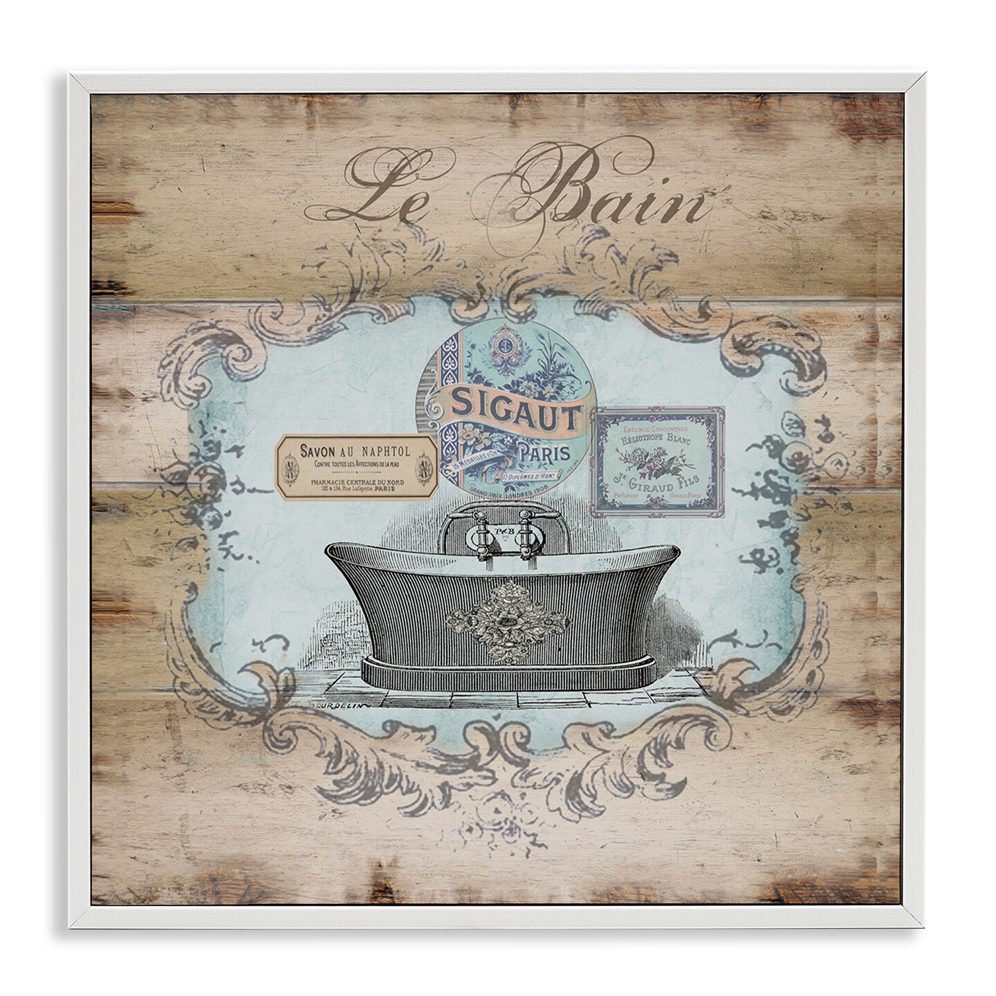 Stupell Industries Le Bain Vintage Style Bath Framed Giclee Art
