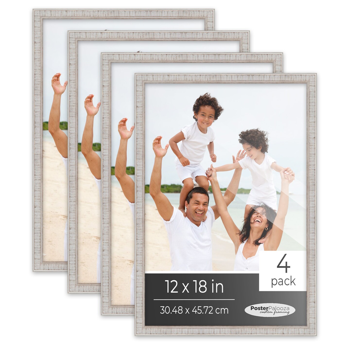 Pack of 4 Rustic White Picture Frames | Solid Wood | UV-Resistant Acrylic | Easy Gallery Wall Setup