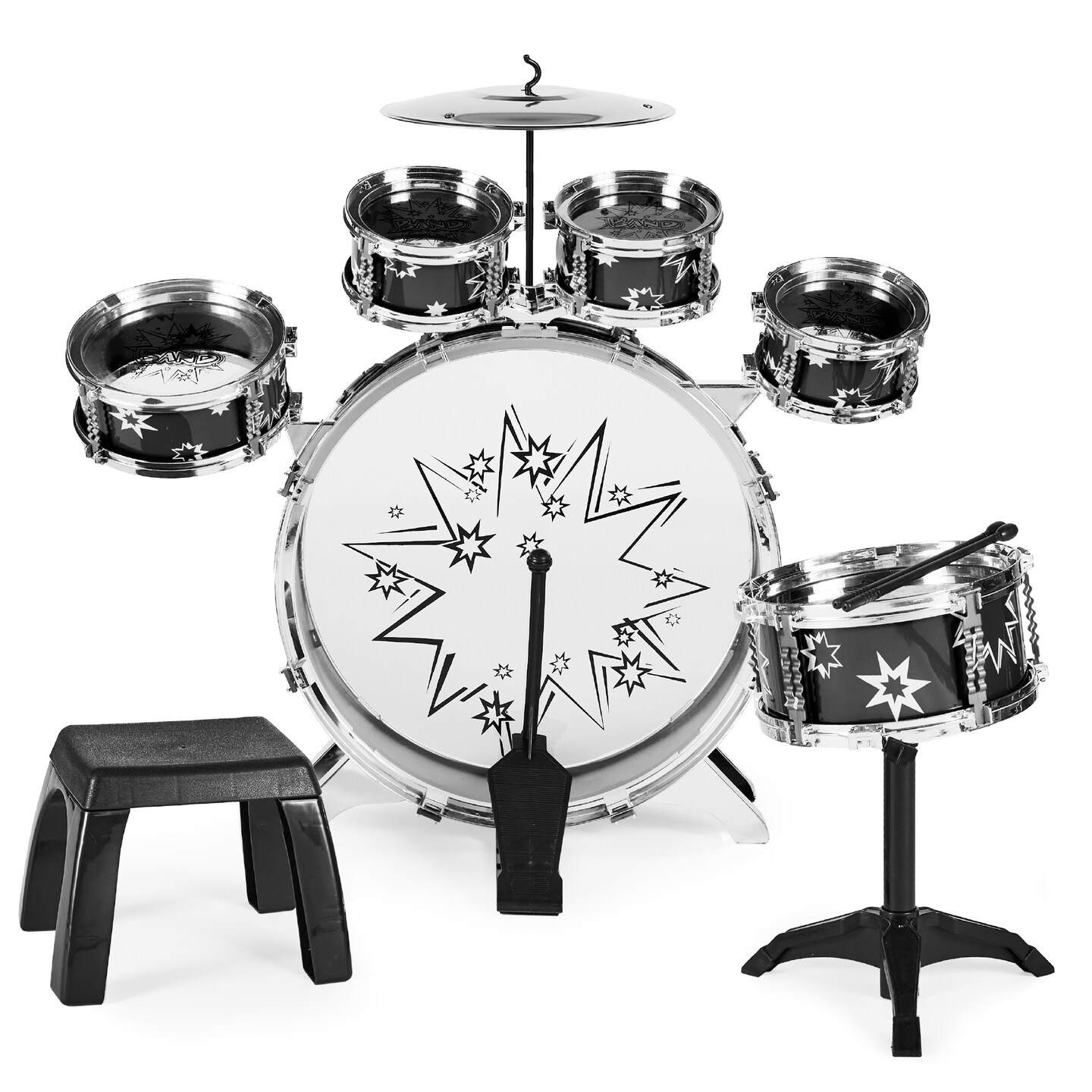 Best Choice Products 11-Piece Kids Starter Drum Set w/ Bass Drum, Tom Drums, Snare, Cymbal, Stool, Drumsticks