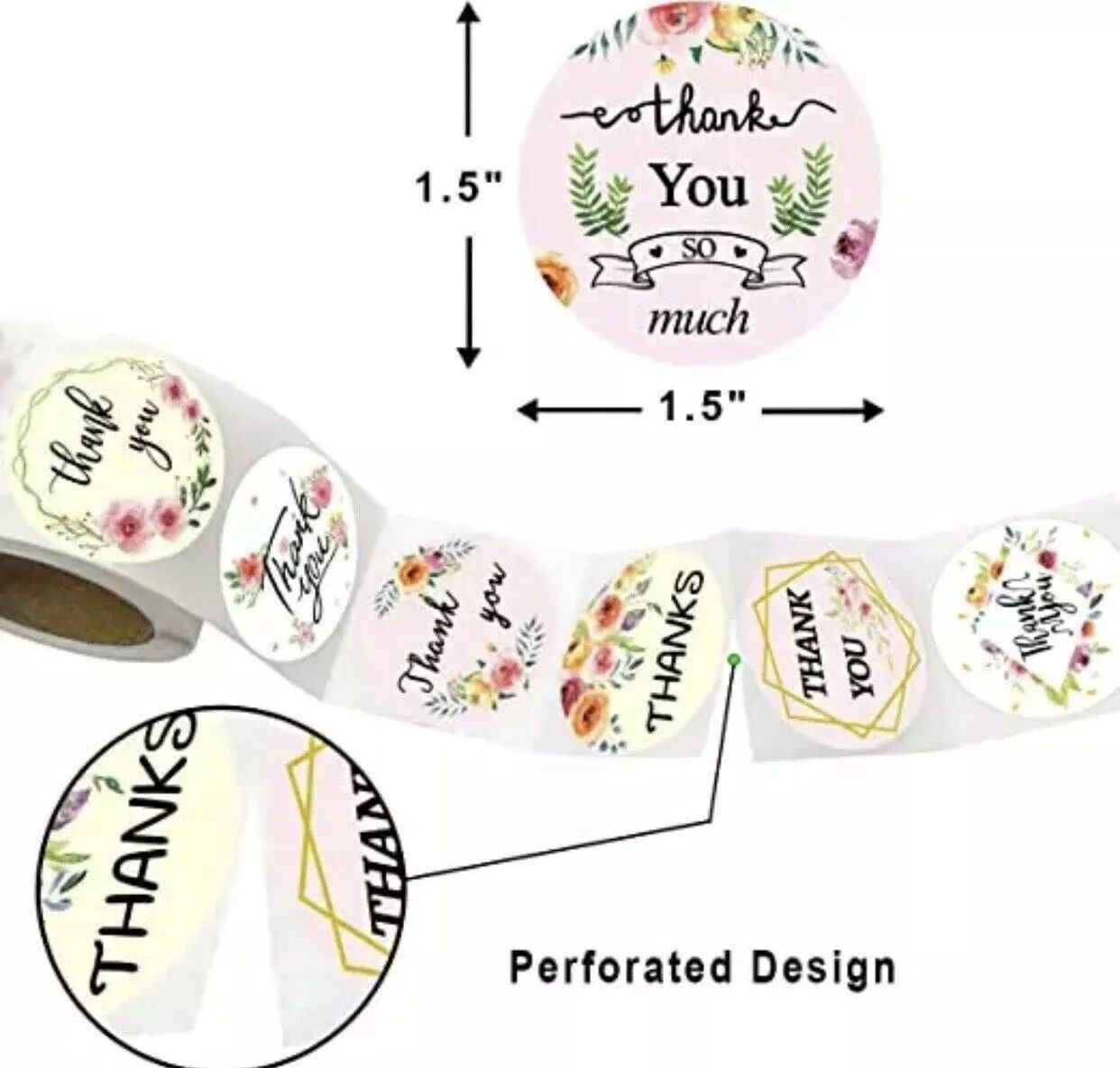 Kitcheniva 1.5&#x22; Thank You Stickers 500 Pcs