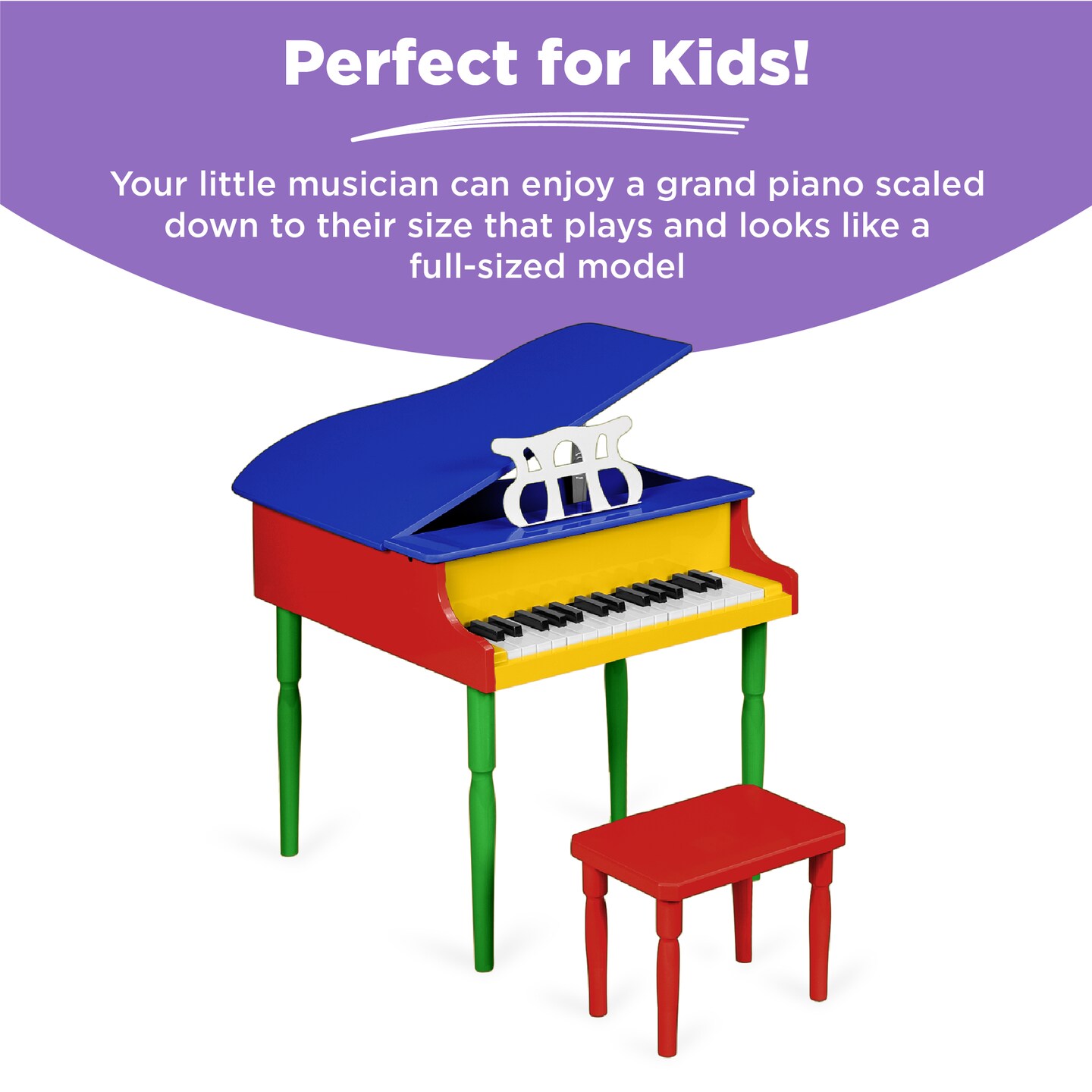 Best Choice Products Kids Classic 30-Key Mini Piano w/ Lid, Bench, Folding Music Rack, Song Book, Stickers