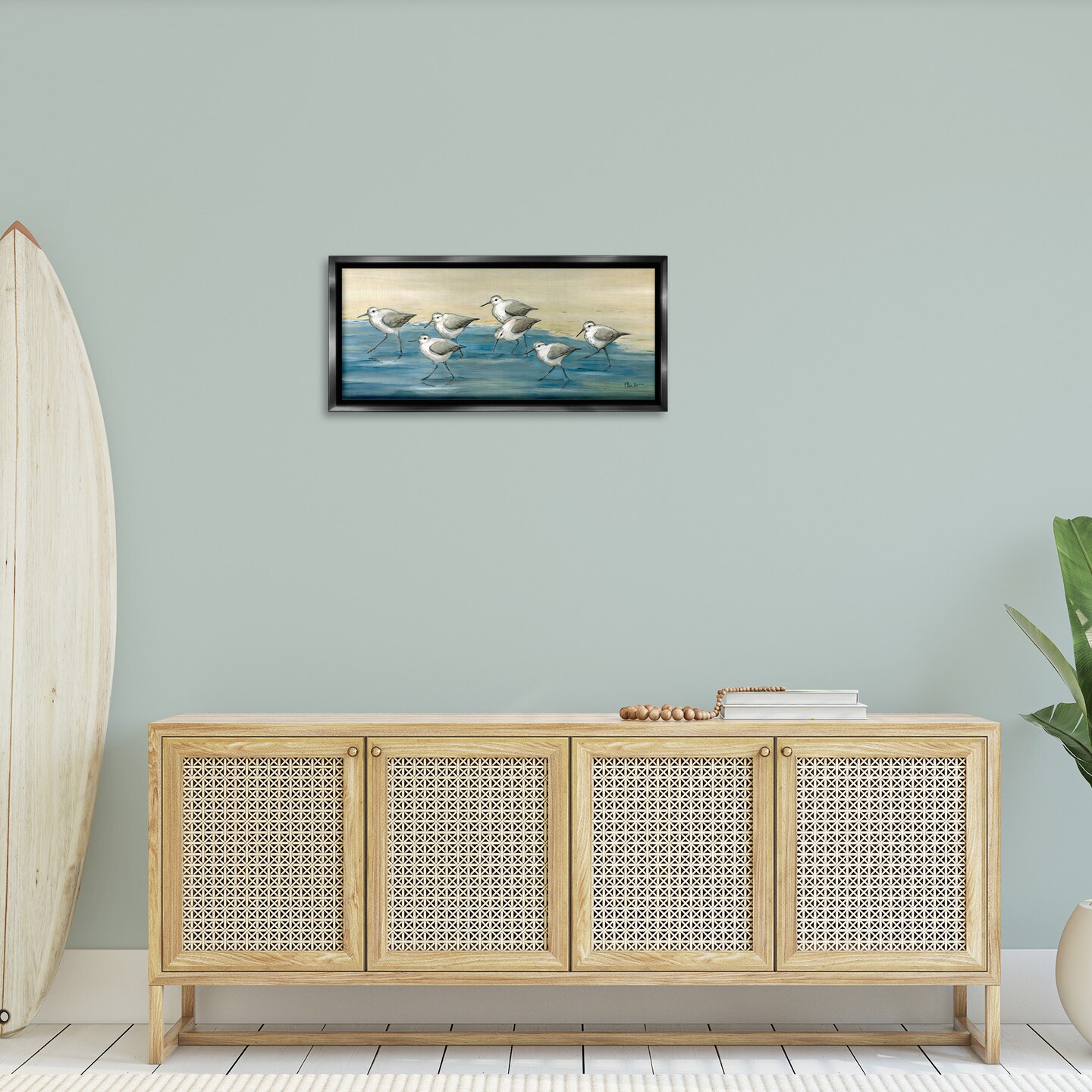 Stupell Industries Sandpiper Bird Flock Beach Shoreline Framed Floater Canvas Wall Art