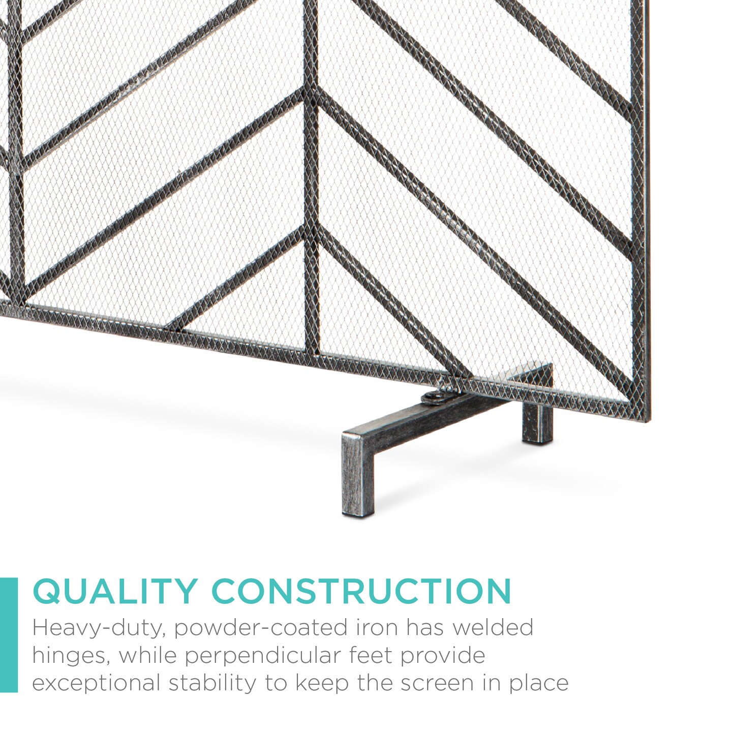Best Choice Products 38x31in Single Panel Handcrafted Iron Chevron Fireplace Screen w/ Distressed Finish