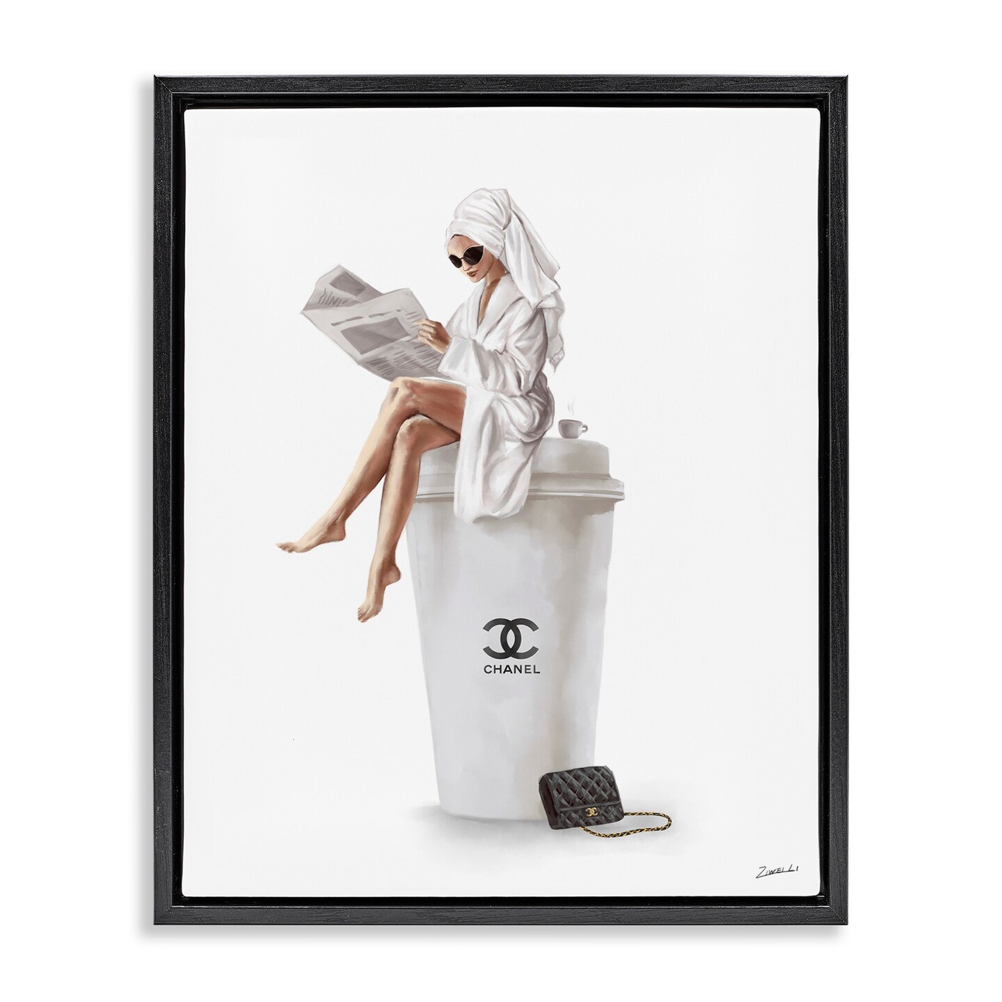 Stupell Industries Chic Fashion Coffee &#x26; Purse Female Framed Floater Canvas Wall Art