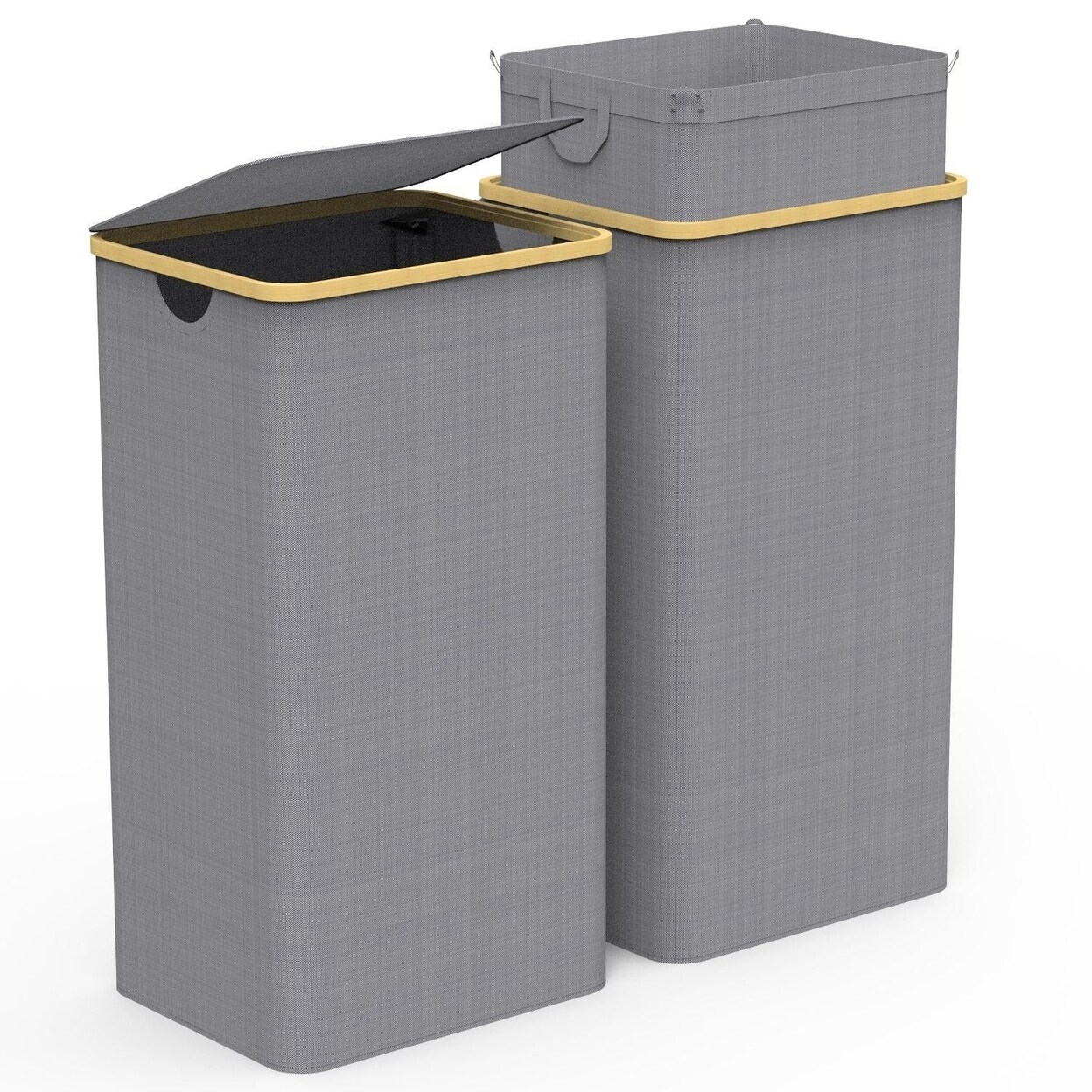 2Pcs Collapsible Laundry Hamper With Lid Handle 100L 26.4Gal Capacity Vertical Laundry Basket Foldable Bamboo Basket