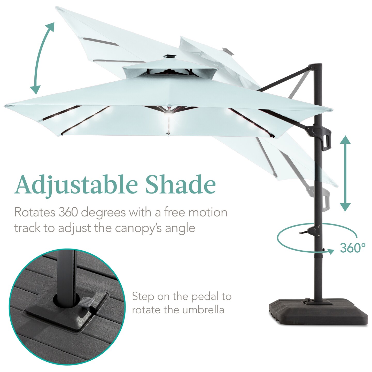 Best Choice Products 10x10ft 2-Tier Square Outdoor Solar LED Cantilever Patio Umbrella w/ Base Included