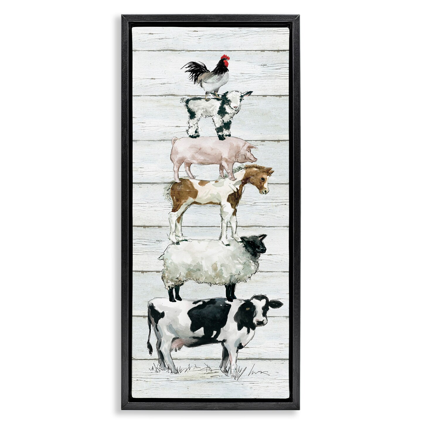 Stupell Industries Country Farm Animal Stack Framed Floater Canvas Wall Art